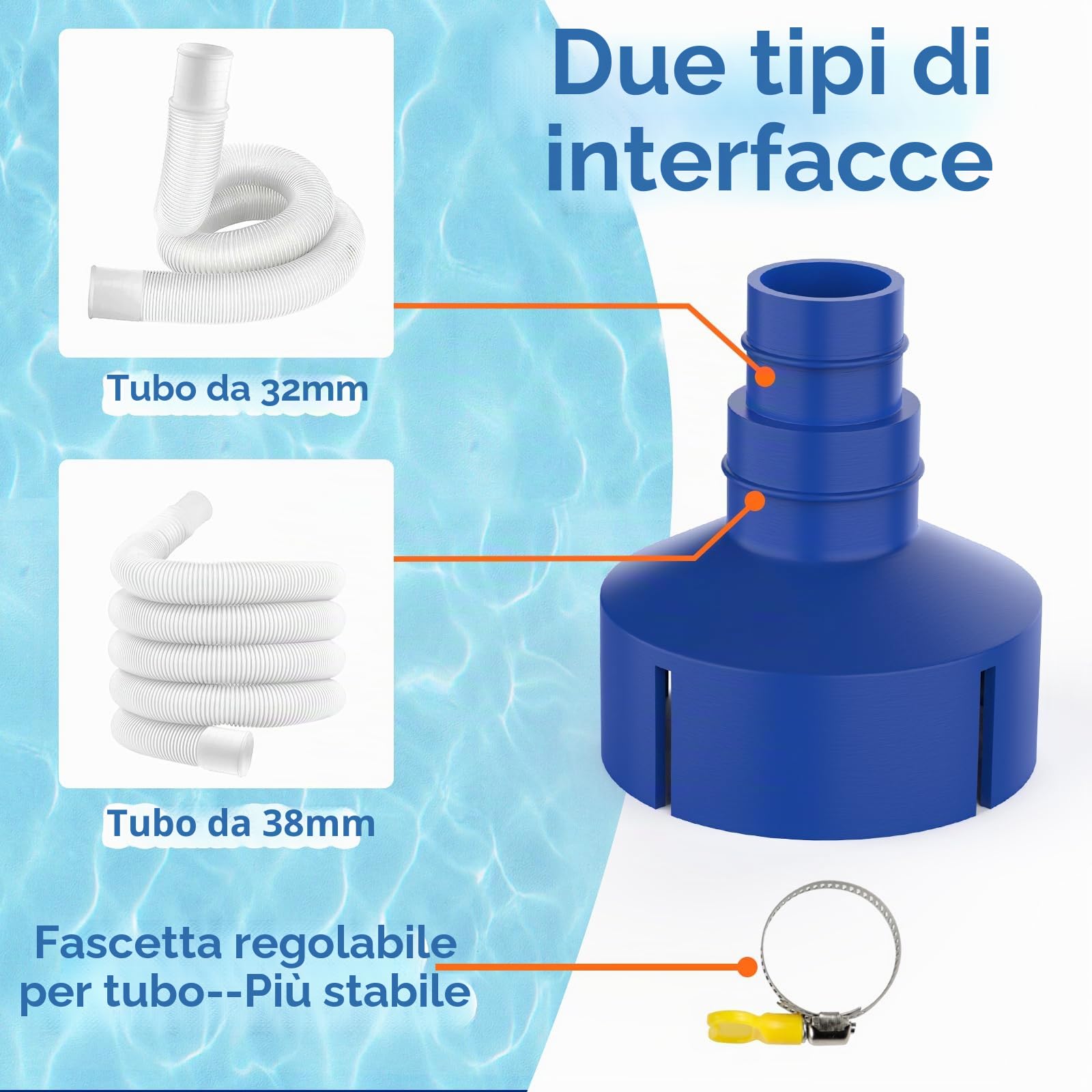 GFYYBKJ Adattatore per skimmer Intex con fascetta stringitubo, utilizzato per collegare l'aspirapolvere per piscina fuori terra/interrata e lo skimmer per piscina, skimmer per piscina fuori terra