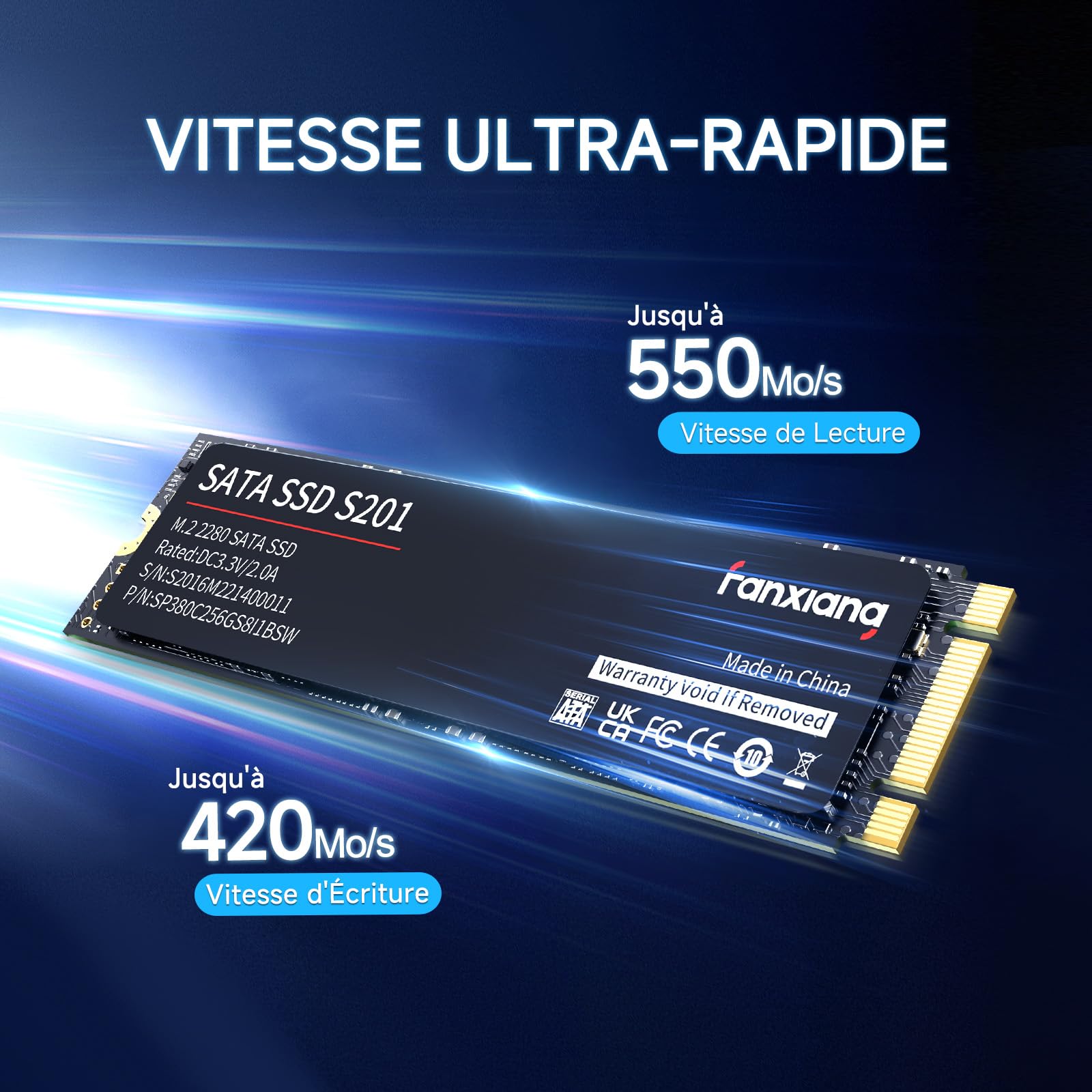 fanxiang S201 SSD M.2 SATA 128Go, M2 2280 SATA III 6 Go/s, Jusqu'à 550 Mo/s Lecture, 420 Mo/s Écriture, Cache SLC, 3D NAND, Disque Dur Interne Compatible PC Portable & Desktop (M.2 SATA, 128GB)