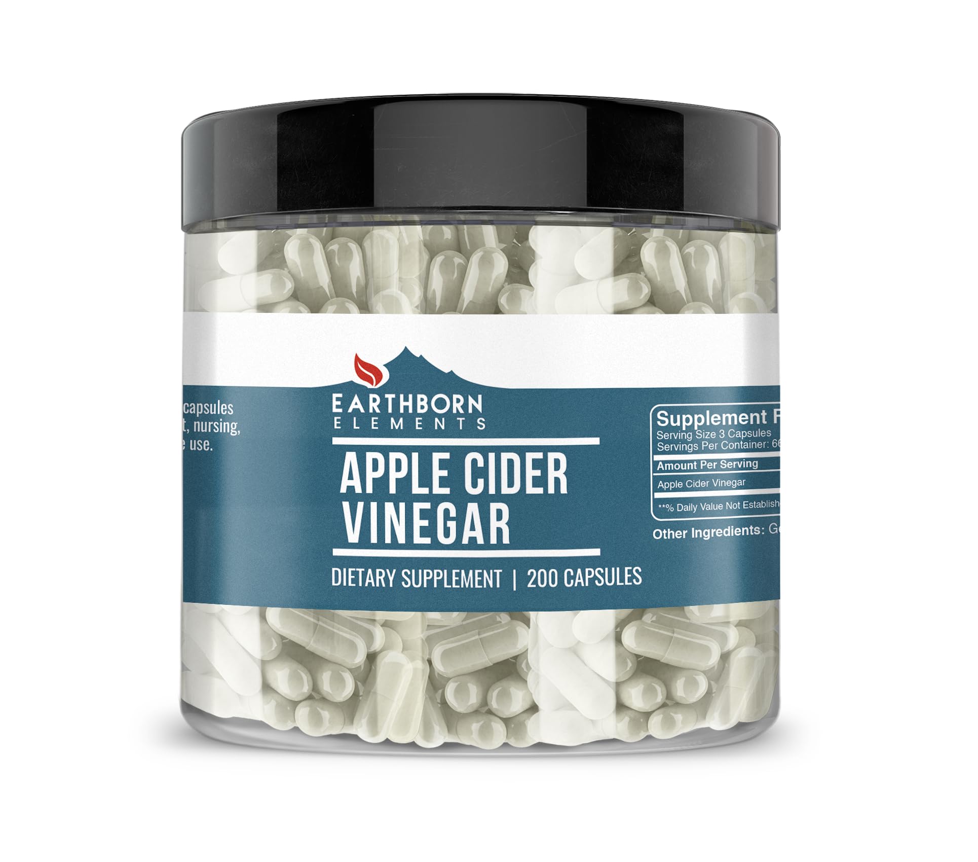Earthborn Elements Apple Cider Vinegar 200 Capsules, Pure & Undiluted, No Additives