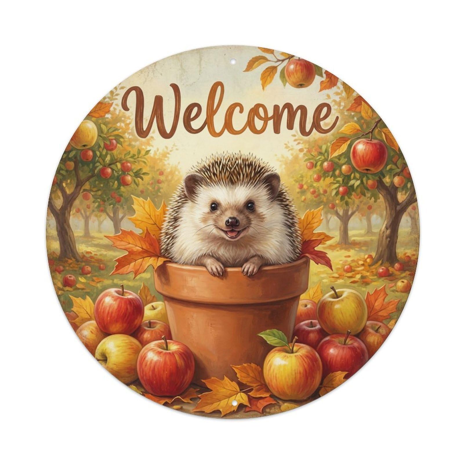 Welcome Hedgehog Apple Orchard Metal Tin Sign