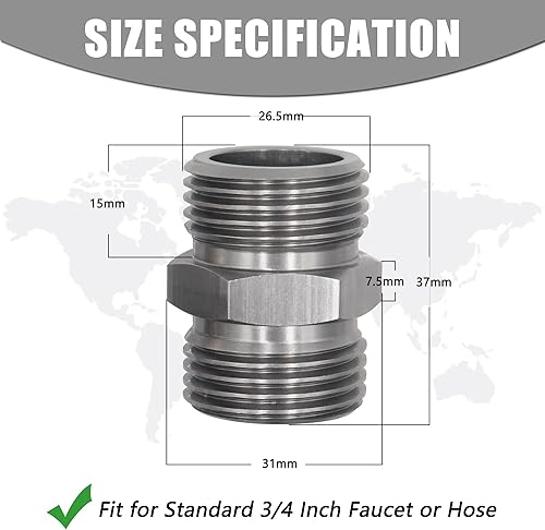 Miniatura 3 de Adaptador de manguera de jardín, fácil de usar, paquete de 2 conectores macho a macho de 34 pulgadas sin plomo de metal con 2 arandelas de silicona