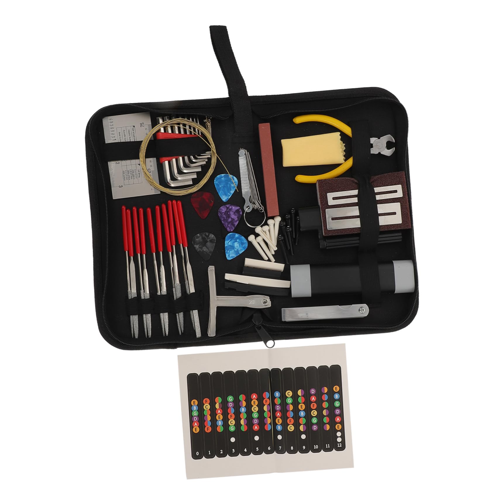 BESTonZON Kit de Reparación de Guitarra 72 Piezas, Portátil, Bolsa de Almacenamiento, para Mantenimiento y Limpieza de Instrumentos Color Aleatorio