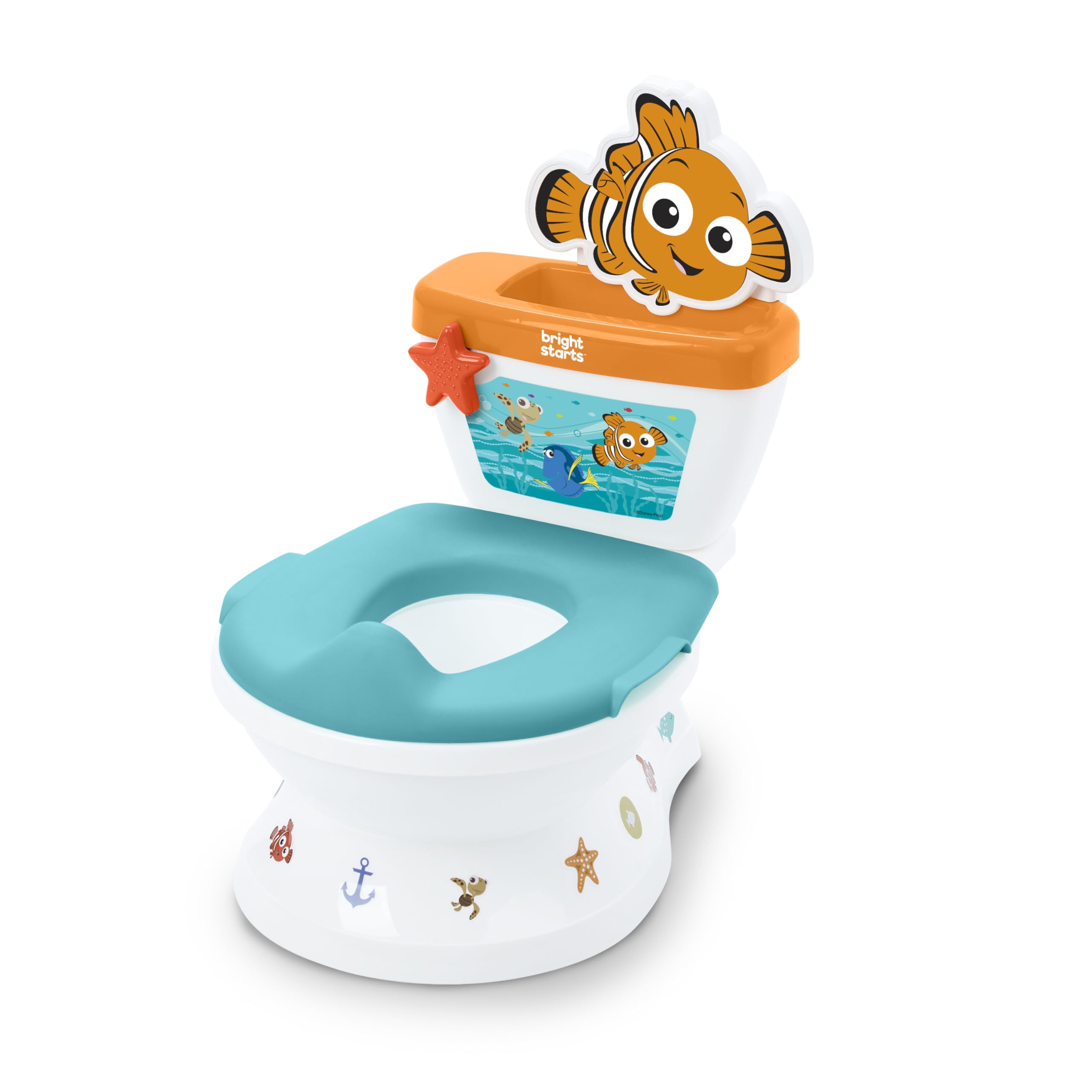 Bright Starts Disney Junior Finding Nemo My Size Potty Training Toilet, Toddler Potty Chair with Flushing & Cheering Sounds, Removable Seat with