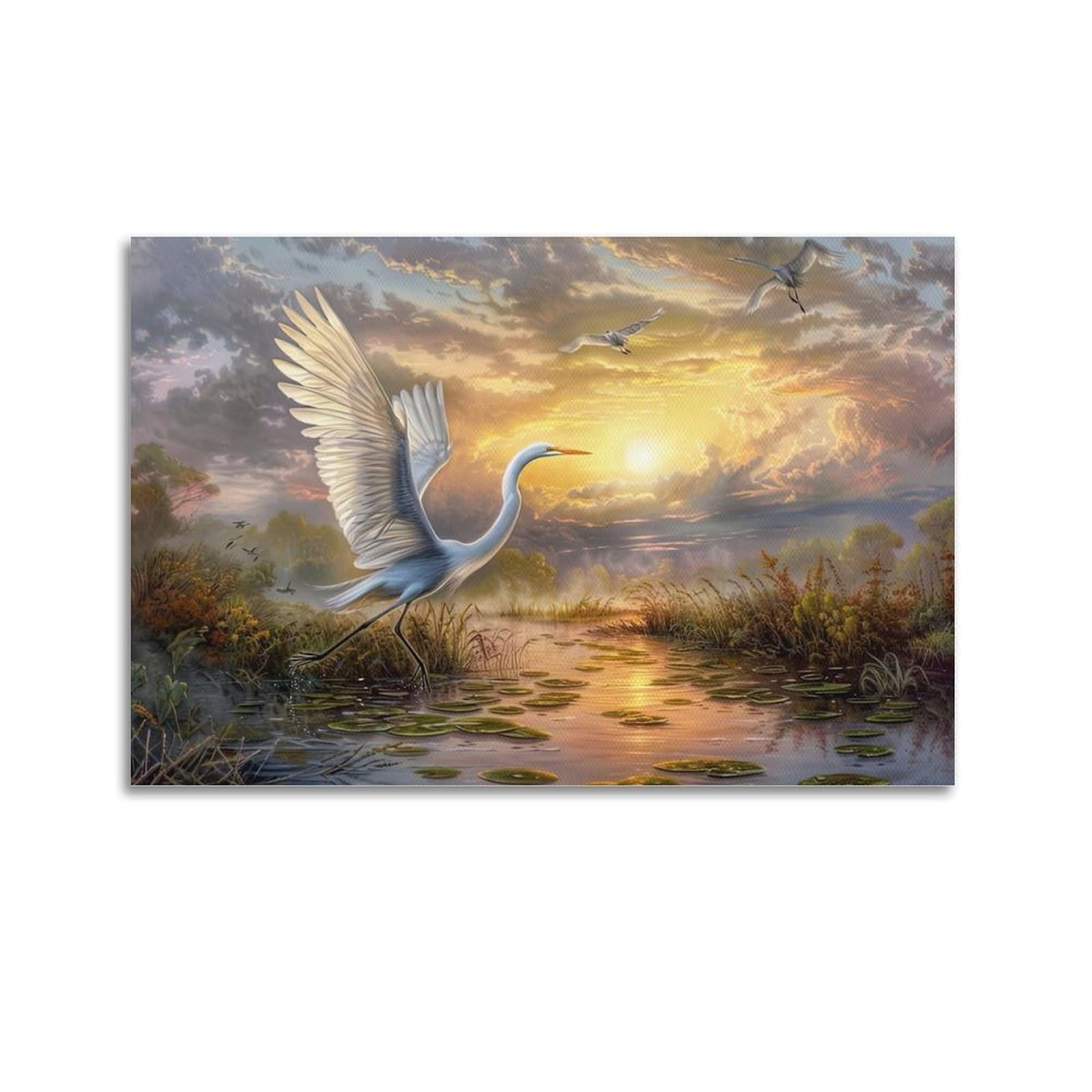 ZSZWHJ Animal Artwork Poster Egrets in The Lake Poster Decorative Painting Canvas Wall Posters And Art Picture Print Modern Family Bedroom Decor Posters 20x30inch(50x75cm)