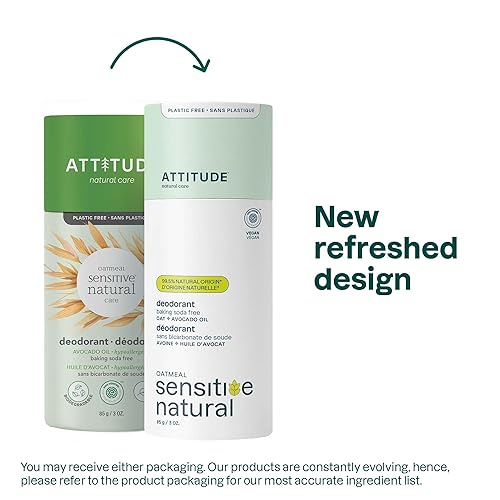 Miniatura 2 de ATTITUDE Desodorante natural sin bicarbonato de sodio y plástico para pieles sensibles, sin aluminio, tubo de cartón, hipoalergénico, aceite de