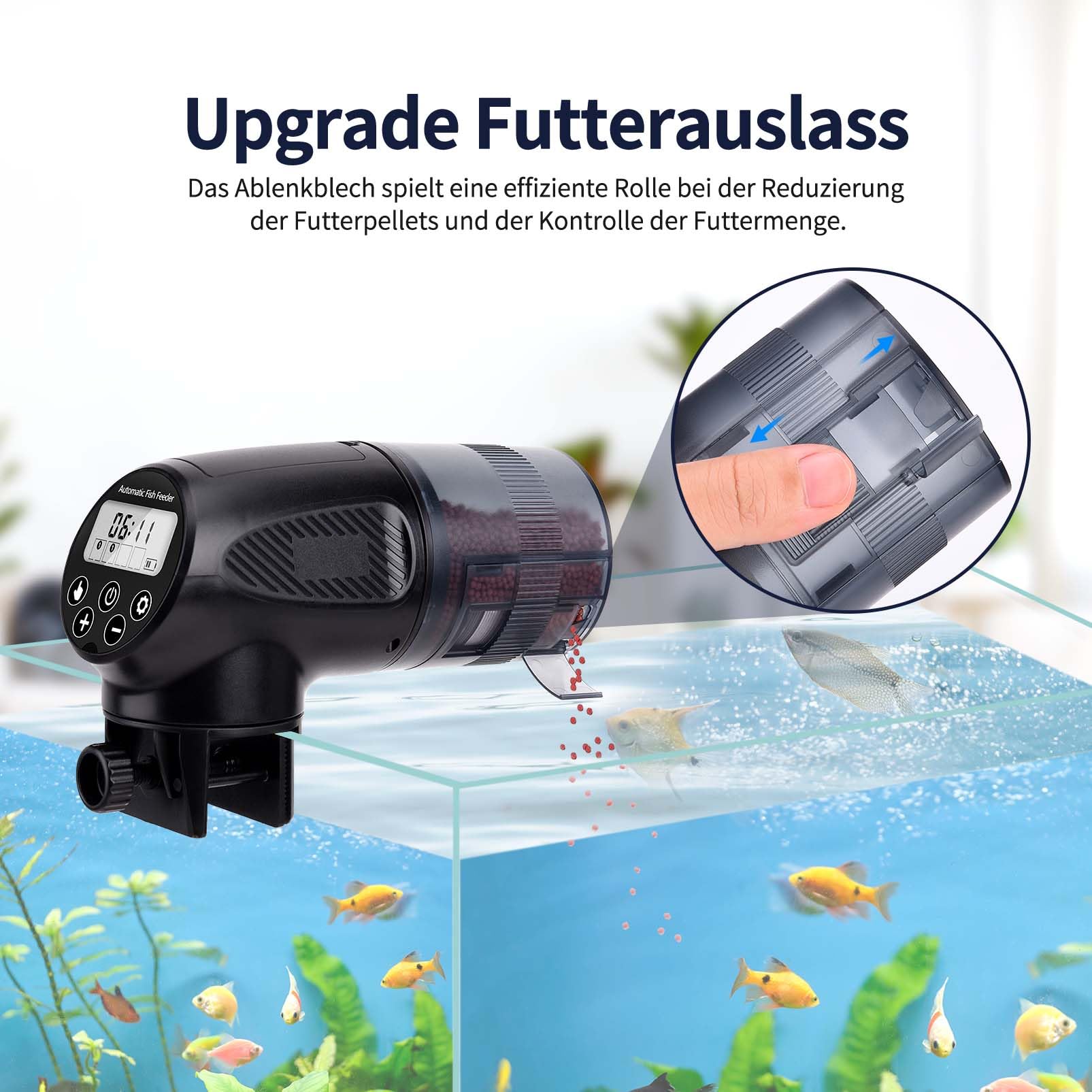 Automatico Cibo Pesci Mangiatoia per Acquario: Pesce & Acqua Tartarughe Mangime Piccolo Distributore Automatica con Temporizzatore, Fino a 4 Poppate al Giorno, per Feriali & Gita Festiva