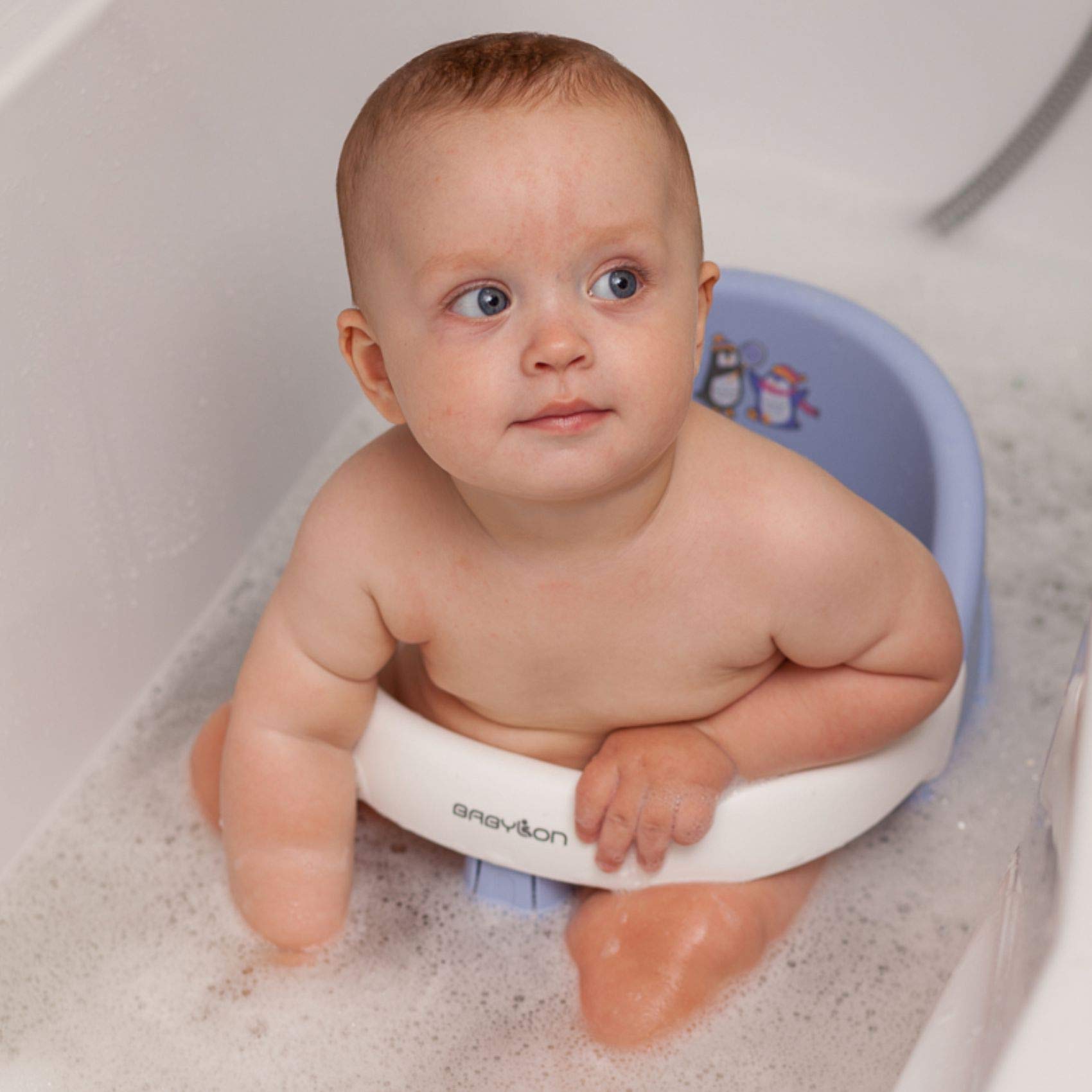 BABYLON Seggiolino da bagno Nemo – Seggiolino bagnetto per neonato da 6 mesi, Sedia da Bagno con 4 ventose antiscivolo, Seggiolino doccia neonato e vasca, grigio/bianco