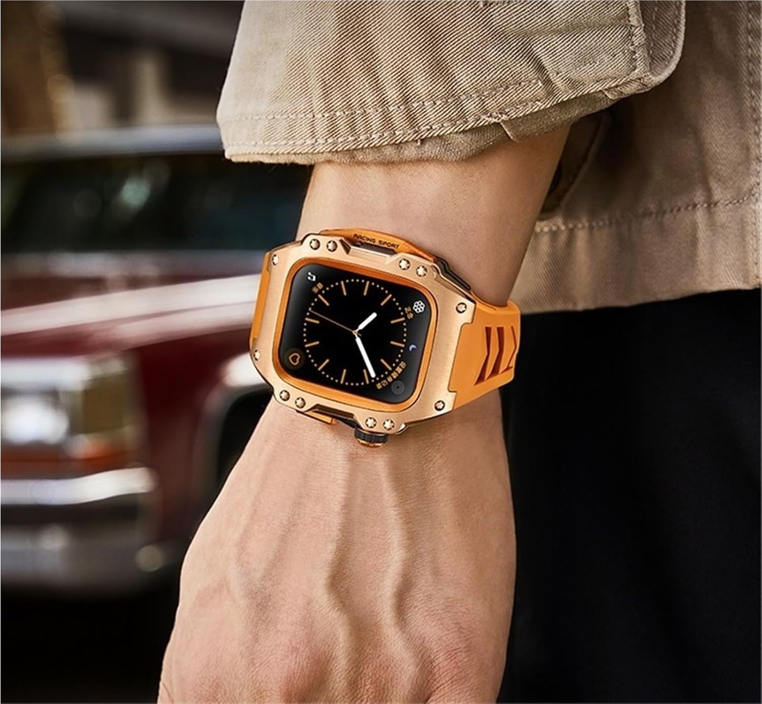 TOPBD For Apple Watch Band 44mm 45mm Titanium Alloy Protective Case For iWatch S9 8 7 6 5 4 Modified Watch Strap