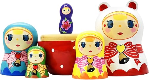 Miniatura 2 de HYCLES Muñecos de anidación ruso Matryoshka de madera apilables para niños, juguetes hechos a mano para niños, decoración de cumpleaños de Navidad,