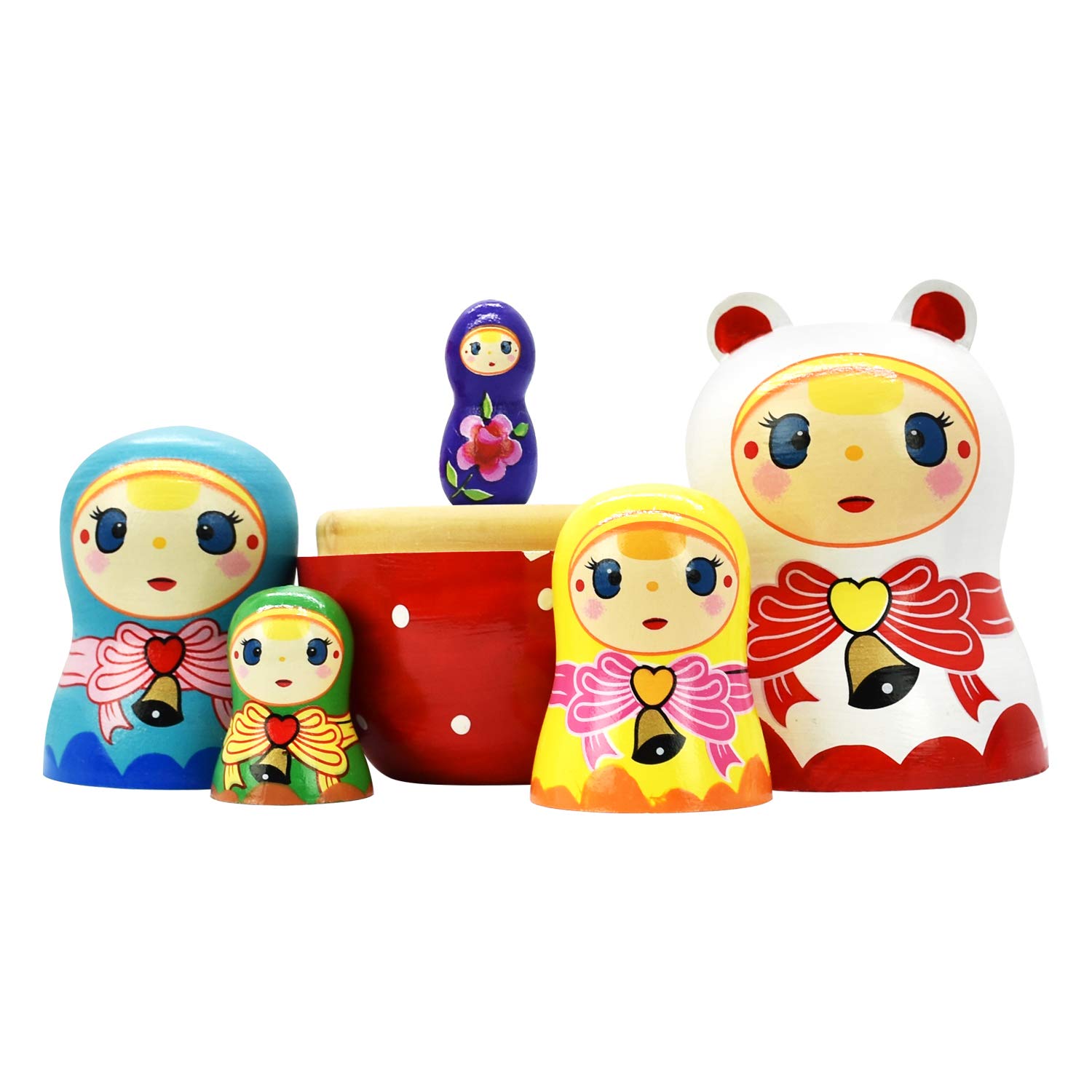 HYCLES Nesting Dolls Russian Matryoshka Wood Stacking Nested Set for Kids Handmade Toys for Children Kids Christmas Birthday Decoration Halloween Wishing Gift