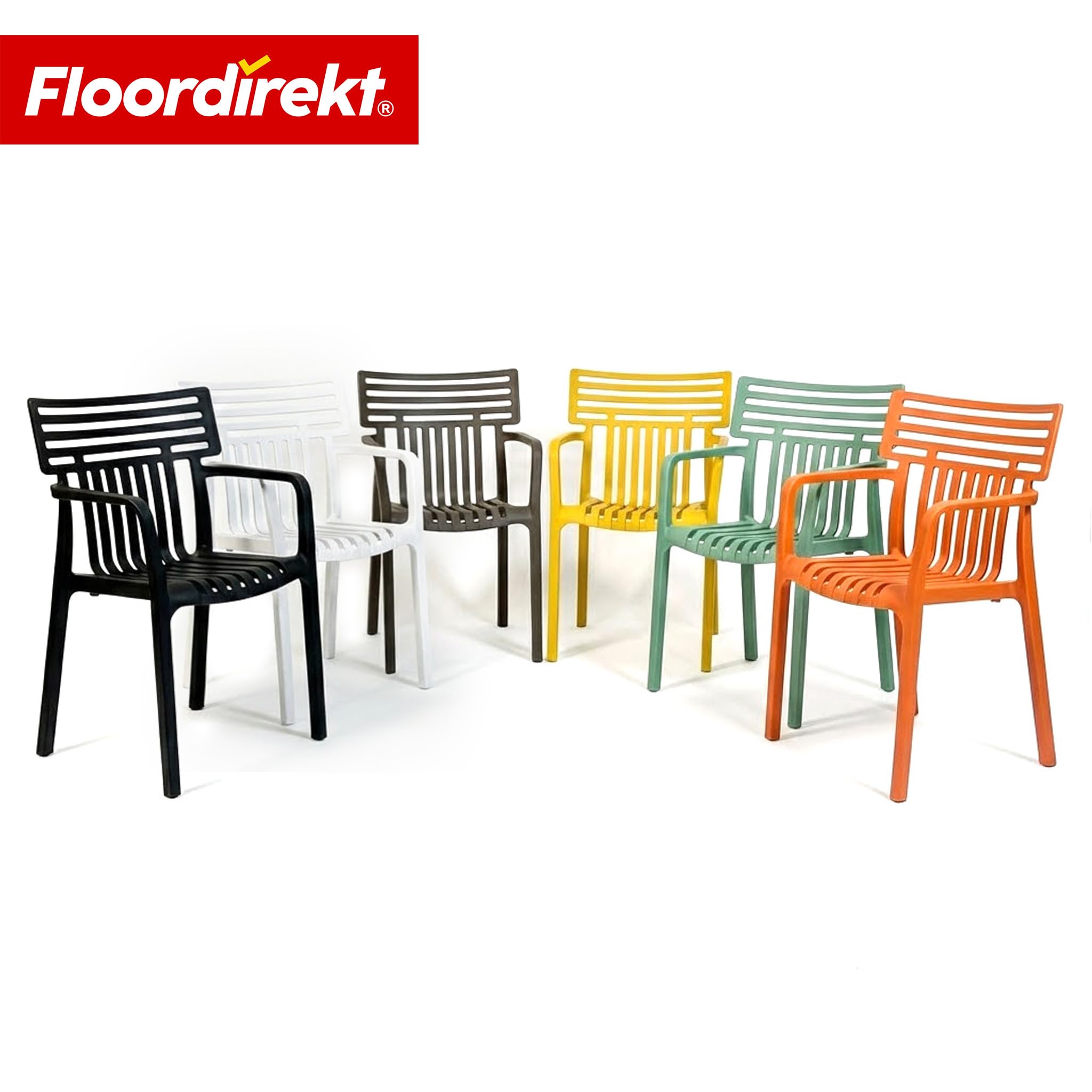Floordirekt Silla de jardín Sitwell con reposabrazos - silla de diseño apilable, naranja, resistente a la intemperie y a los rayos UV, soporta hasta 200 kg, para balcón, terraza y jardín