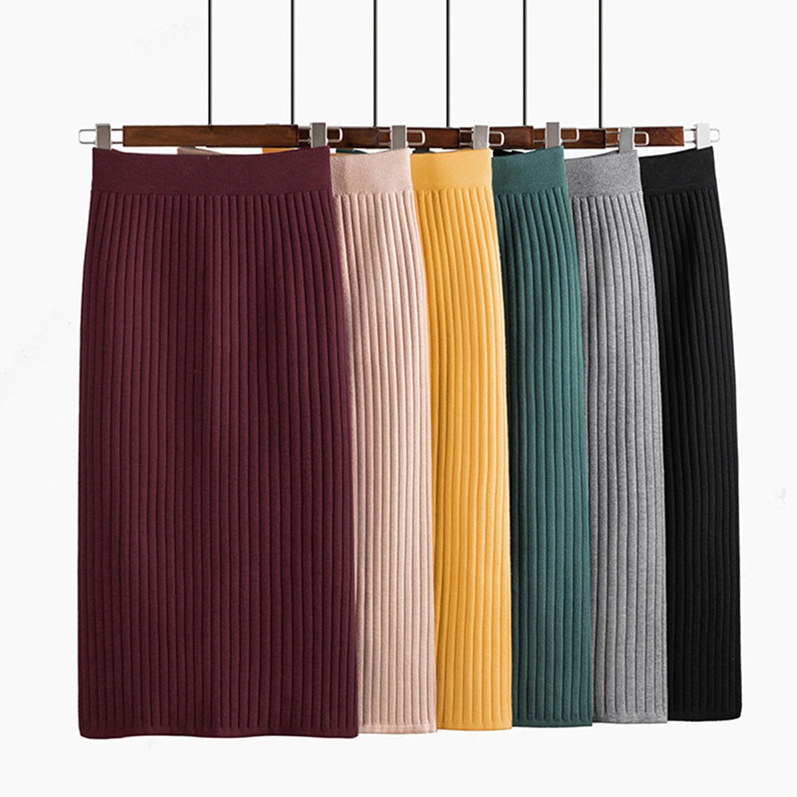 TEidea Spódnice damskie, retro, wysoka talia, gruba dzianinowa spódnica midi z elastycznym ściągaczem i eleganckimi plisami w czterech długościach