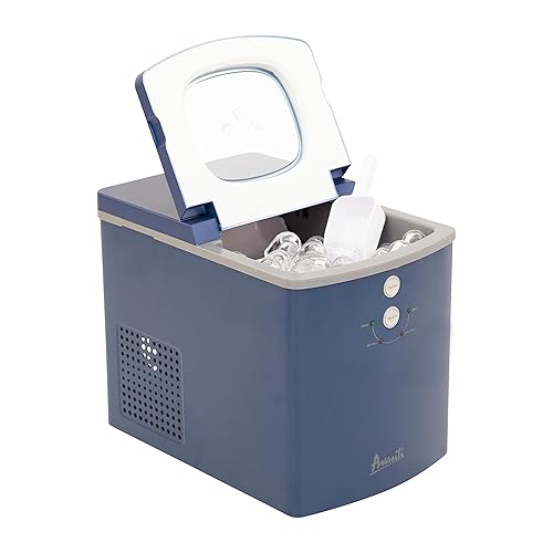 Avanti El diseño portátil para encimera hace 33 libras de cubitos de hielo en 24 horas, autolimpiante, incluye cuchara, azul