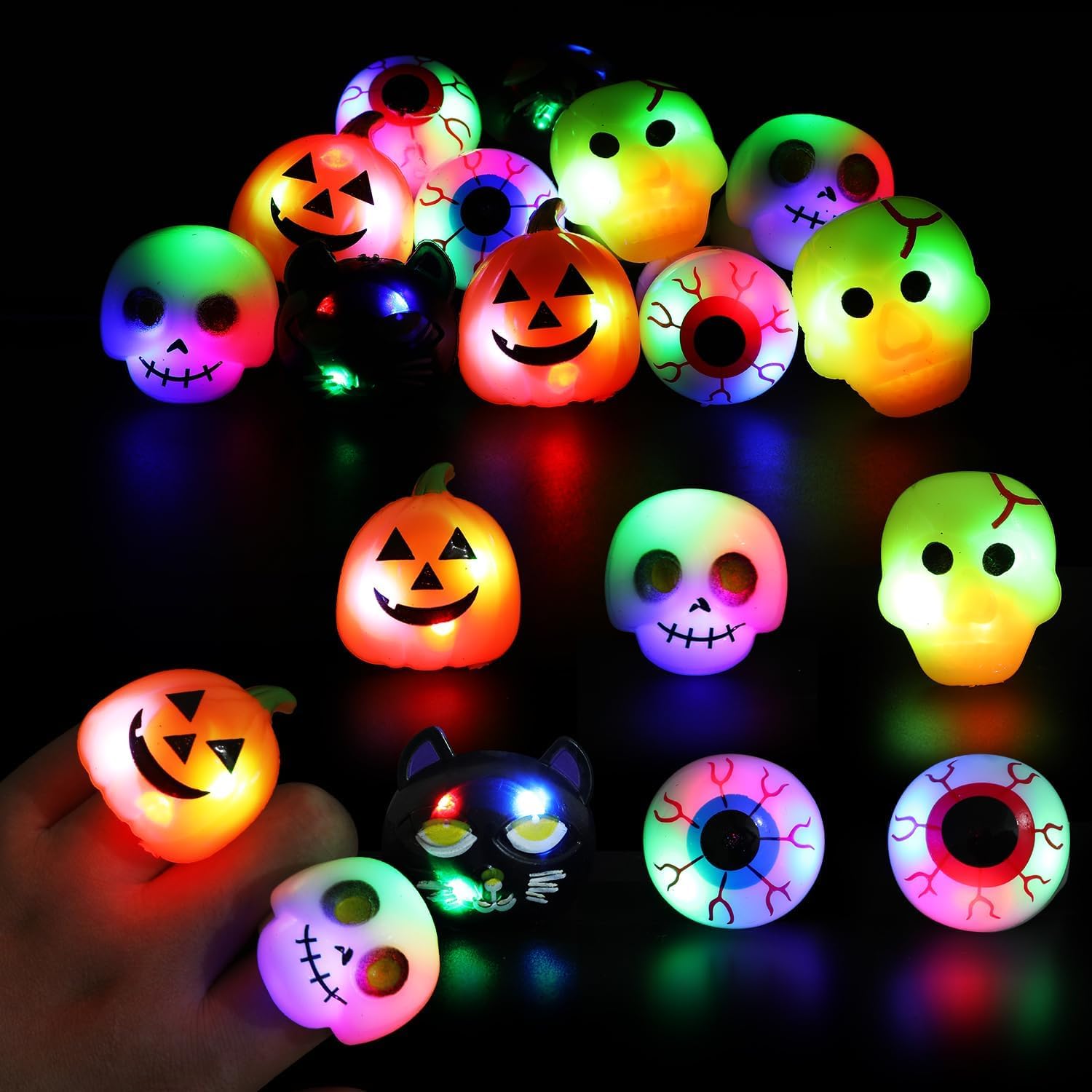 Halloween Light Up Toys 50 Halloween Light Up Rings - LED Flashing Finger  Toys For Kids, Cute Pumpkin Ghost Designs - Shop Now! From LED Poms, Cheer  Items - Price 25.09 Halloween Pass The Parcel Gifts, image size:1500x1500