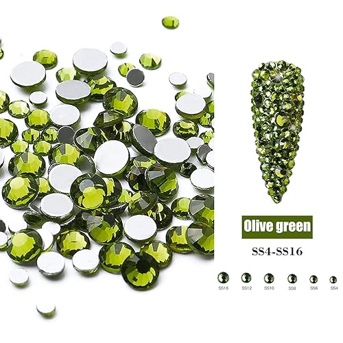 Miniatura 7 de JERCLITY 1620 diamantes de imitación para uñas, color verde claro, piedras verdes claras para uñas, cuentas redondas, 6 tamaños (1.5 a 0.157 in),