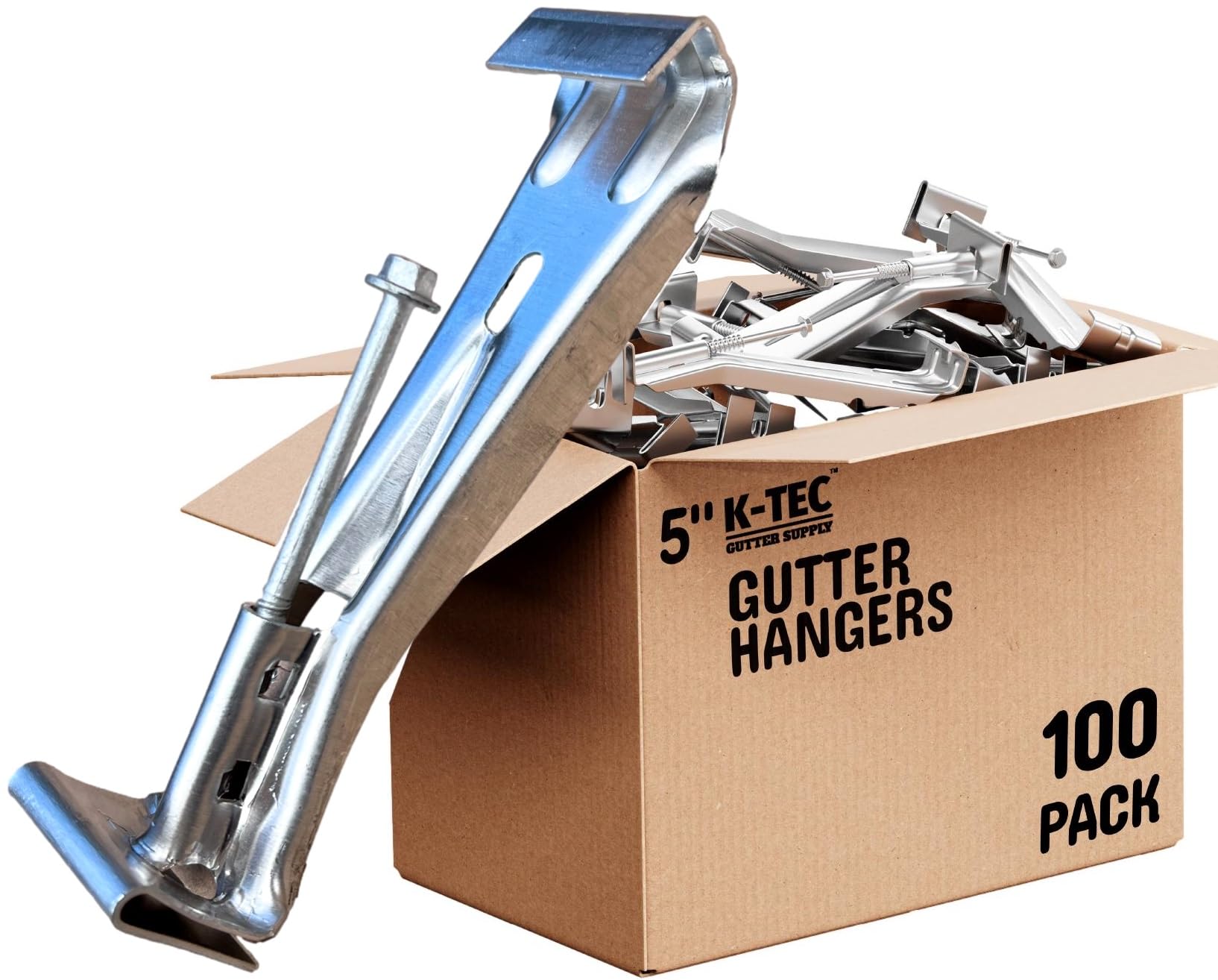 Hidden Gutter Hangers 5 Inch with a Pre-Inserted Rust Resistant Screw - Heavy Duty Rain Gutter Brackets Fastener with Clip for 5" K-Style Aluminum Gutters - Easily Repair Sagging Gutters - 100 Pack