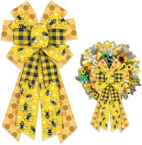 ALIBBON Lazos grandes de abeja de primavera para coronas, lazos de corona de primavera, lazos de panal de abeja para manualidades, decoración de