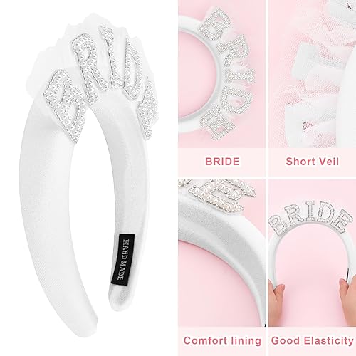 Miniatura 3 de BAHABY Diadema de novia con velo para novia, regalos de despedida de soltera, diademas de perlas blancas para mujeres, decoraciones de despedida de