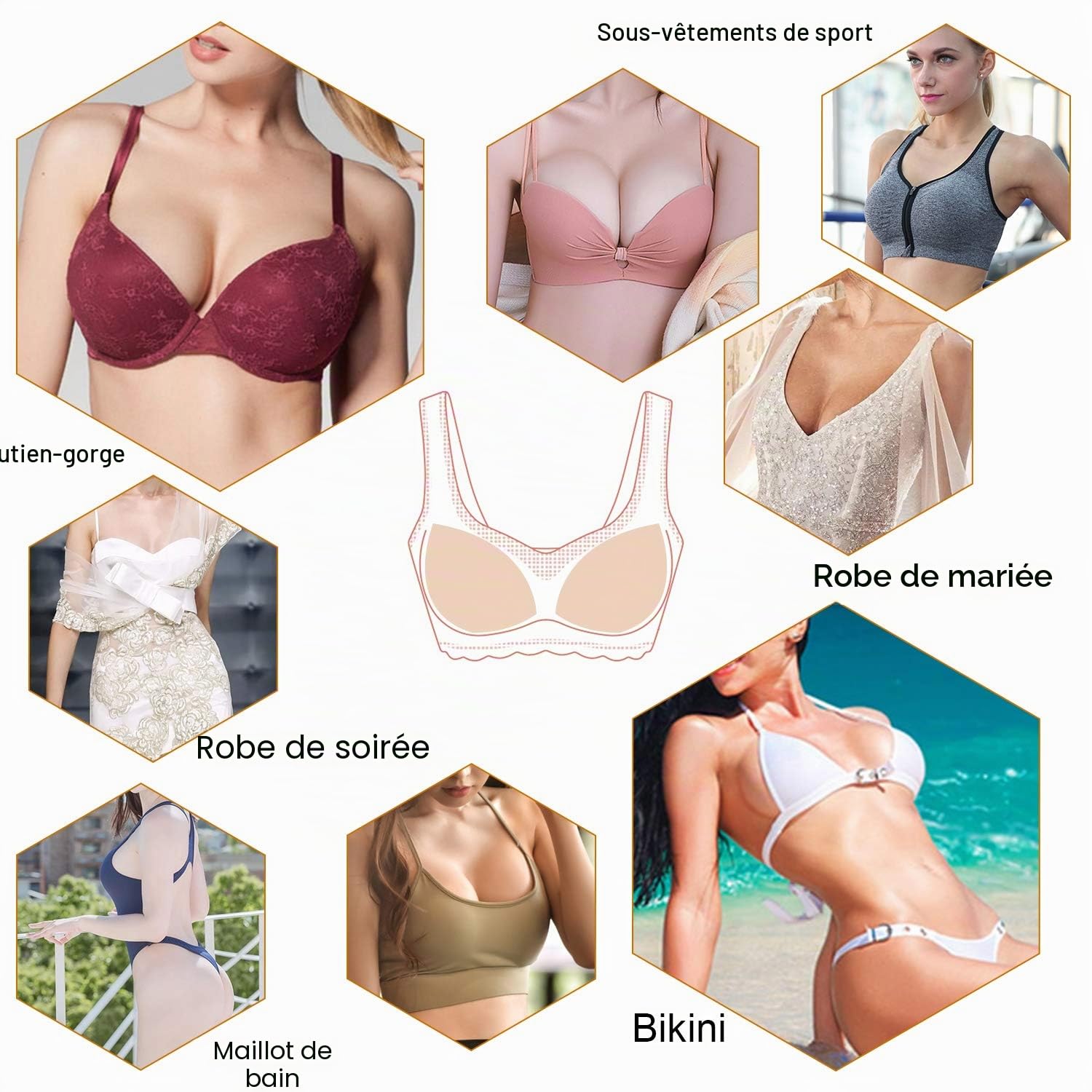 3 Bra Pads Inserts de Soutien-Gorge Femme