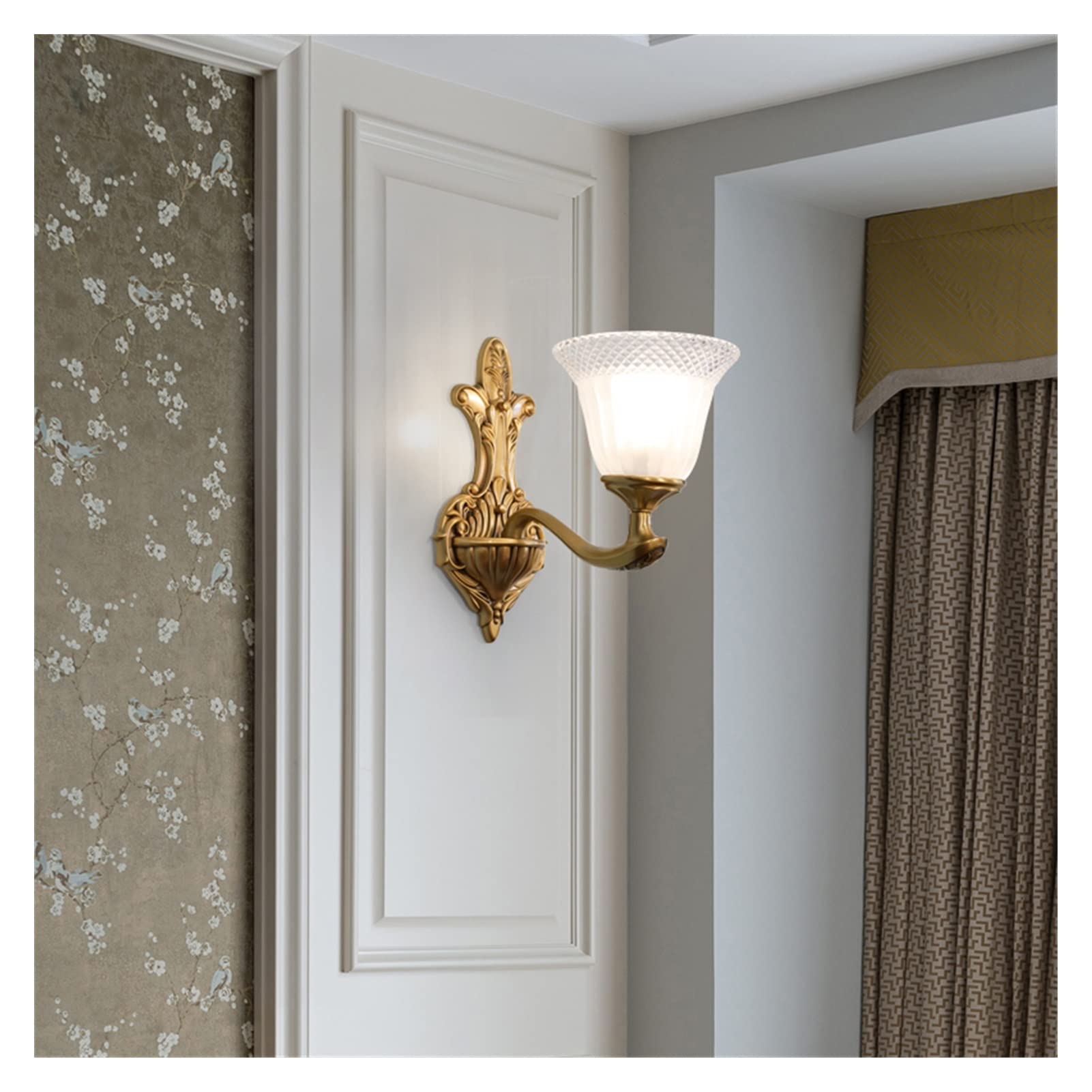 CWCQGH Wall Sconces, Wall lamp, Retro Copper Wall Lamp Glass Wall Light Compatible with Living Study Room Villa Aisle Bedroom Bedside LED Indoor Wall Lamps,Dia16cm-1 Light-Cool White
