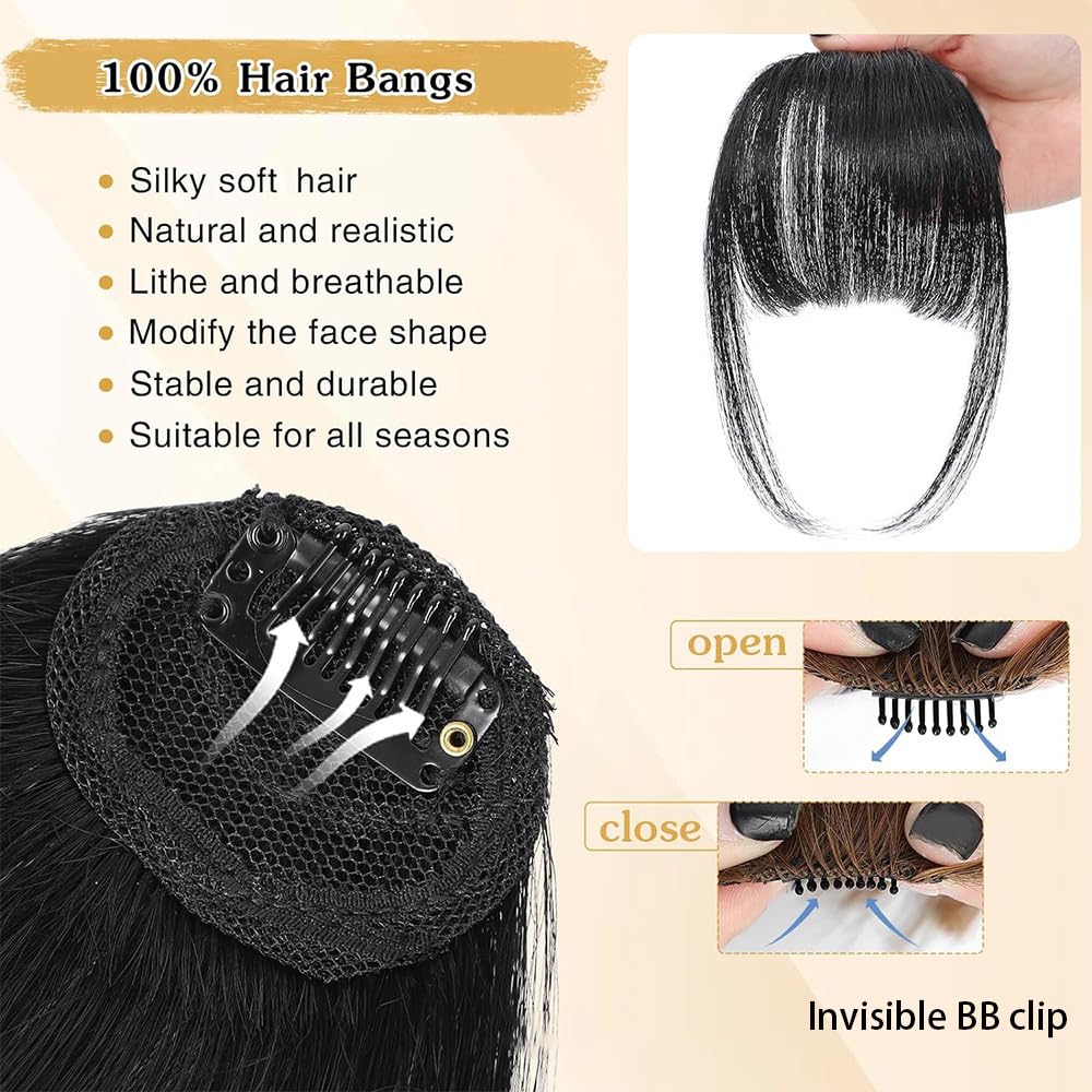 Clip in Fringe,Clip In Bangs for Women Hair Extensions Front Full Neat Human Hairpieces - Image 3