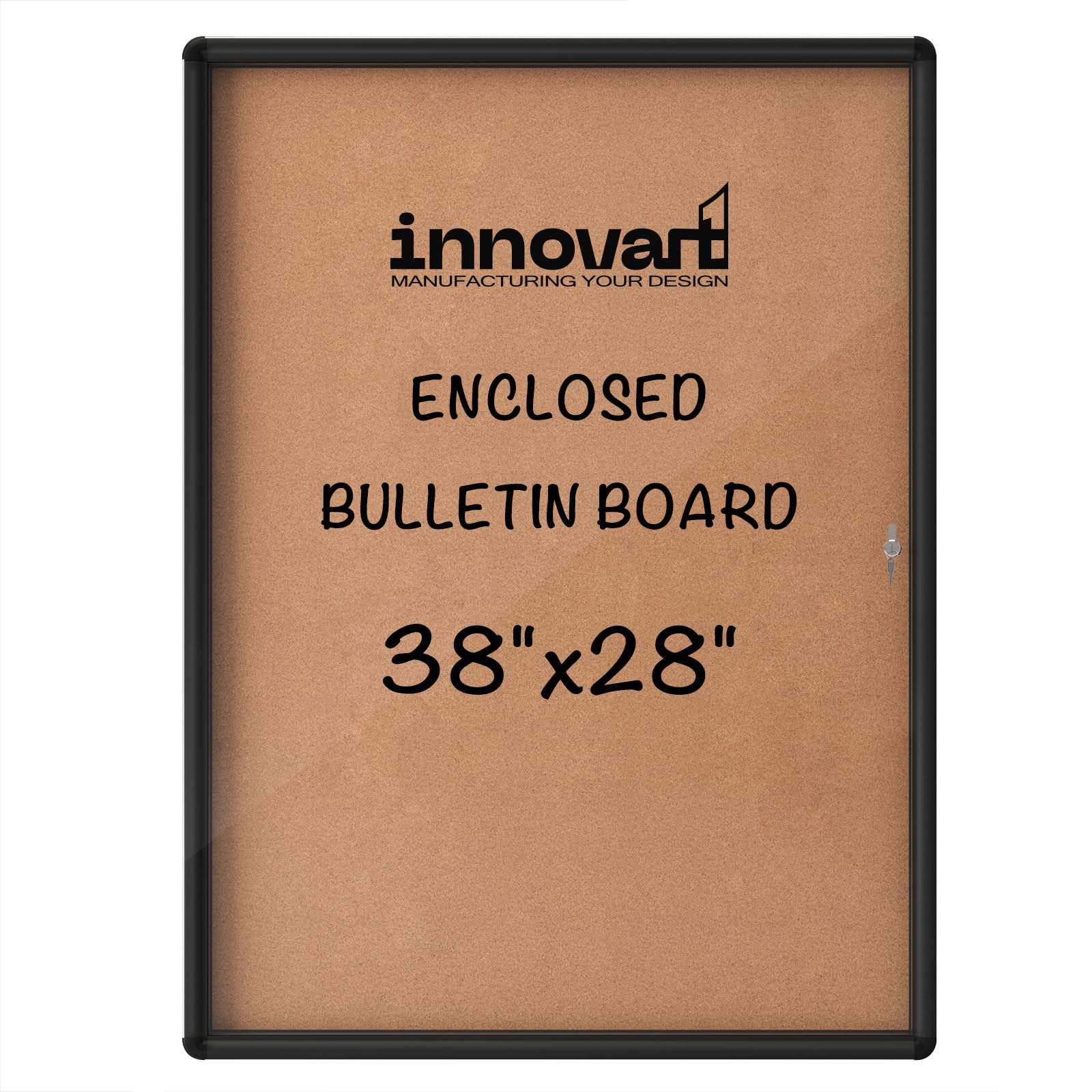 INNOVART Enclosed Bulletin Board 38”x28”, Weatherproof Bulletin Board Cork Noticeboard w/Black Aluminum Frame, Outdoor Wall Display Case w/Swing-Open