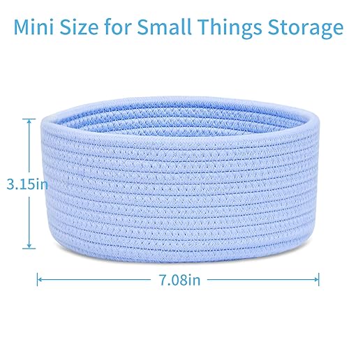 Miniatura 30 de ABenkle Paquete de 2 cestas pequeñas, cesta tejida de cuerda de algodón, lindas cestas de almacenamiento pequeñas, cesta bohemia decorativa