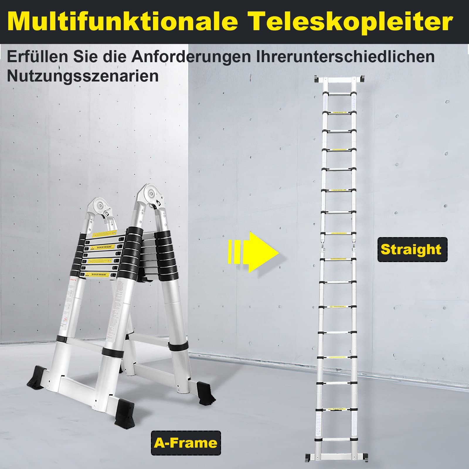 Aluminiowa drabina teleskopowa ze składanym designem – JZ250D teleskopowa drabina wysuwana – drabina wielofunkcyjna – 2,5 m + 2,5 m składana drabina stojąca – antypoślizgowa aluminiowa drabina