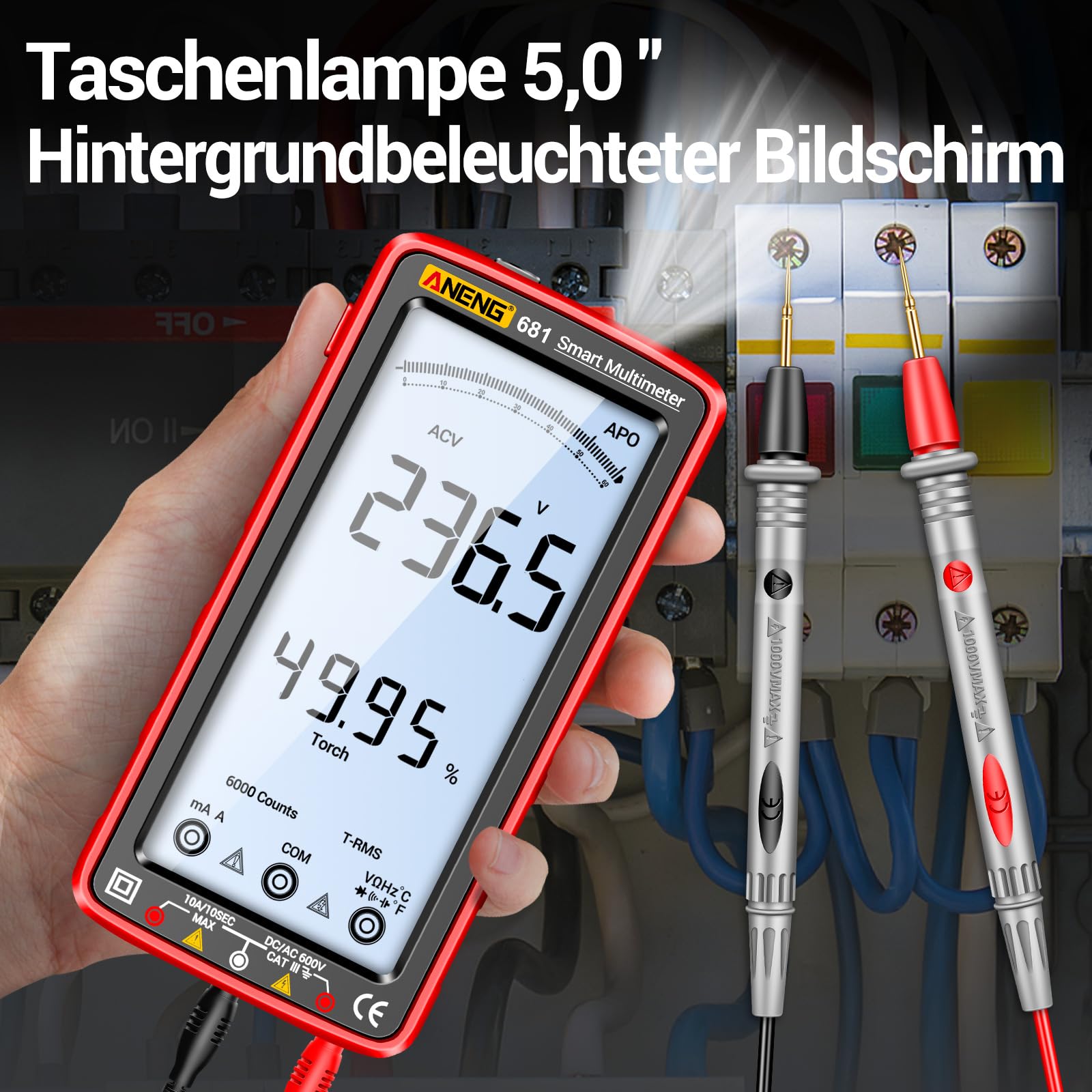 ANENG 681 Multimeter Digital Tester Smart Wiederaufladbarer Ohm Voltmeter Auto Ranging TRMS 6000 Counts mit NCV,Gleich/Wechsel strom,AC/DC Spannung,Widerstand,Dioden,Durchgangsprüfung,Kapazität