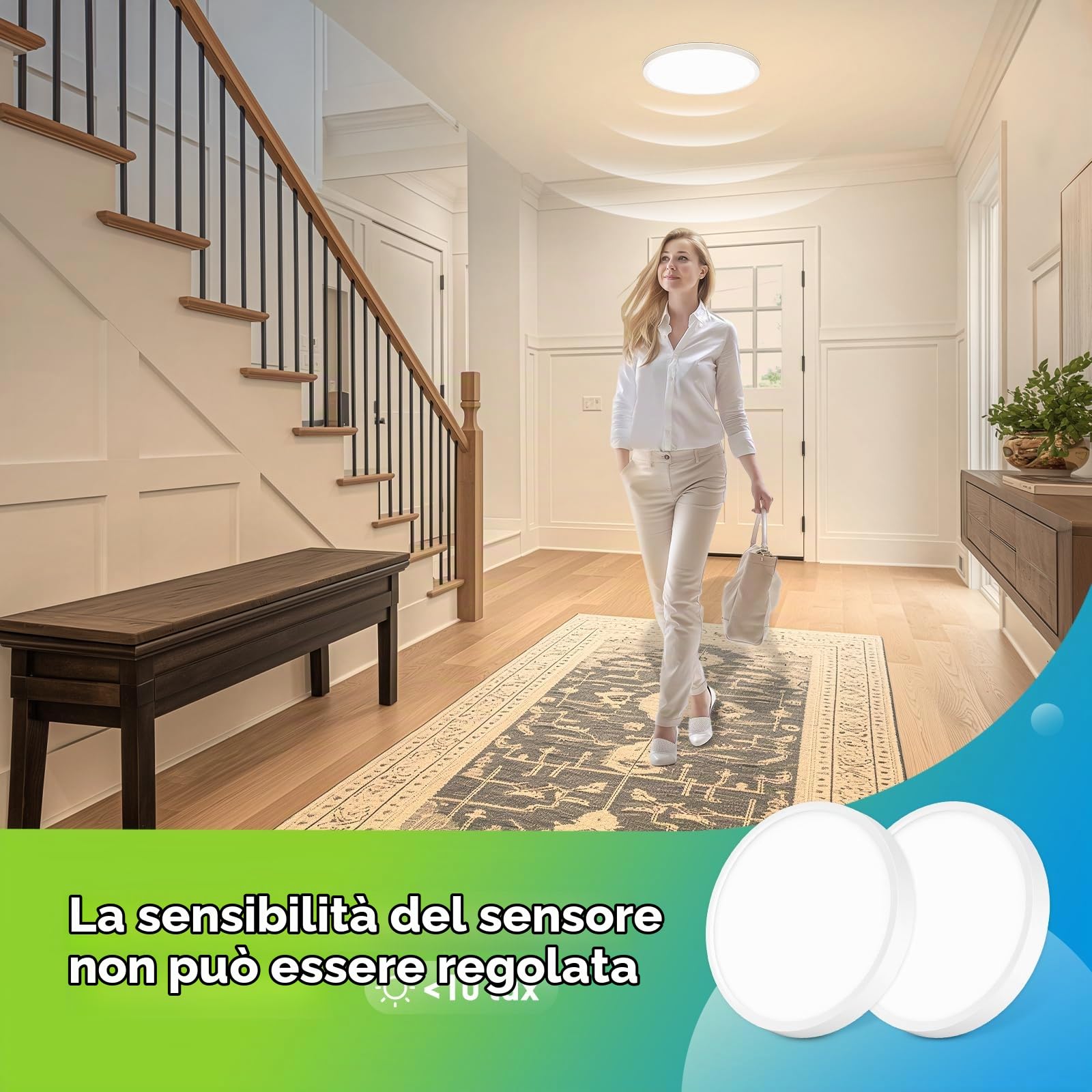 Yafido 24W 3 Tonalità Luce Plafoniera LED Soffitto Crepuscolare con Sensore di Movimento, IP44 Radar Lampada con Sensore di Movimento Interno, Motion Sensor Ceiling Light per Corridoio Scale, 2Pezzi