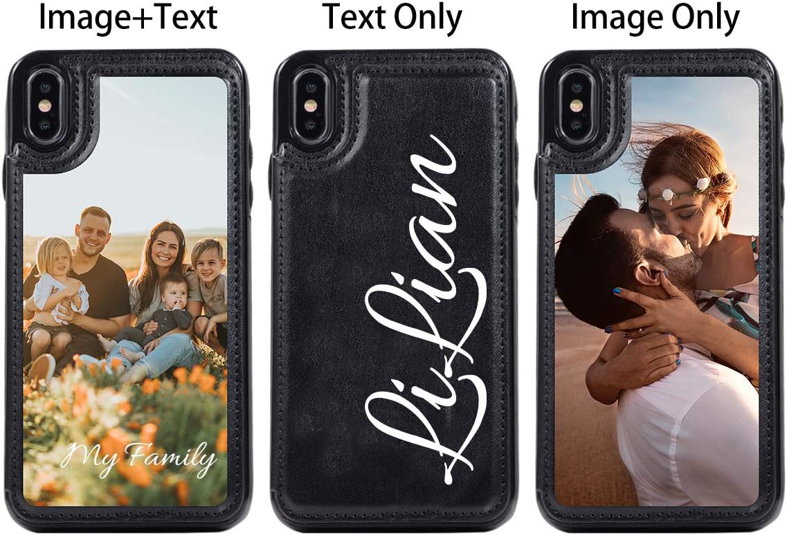 Custom Photo Wallet Case for iPhone XS Max,Customized Name PU Leather Cover with Credit Card Holder,Personalized iPhone XS Max Shockproof Interior Protective Cases,Uartify Black Flip iPhone Cases
