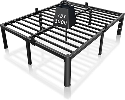 Miniatura 1 de ROIL Base de cama King de 14 pulgadas con agujero para cabecero y patas de esquina redondas, retenedores de colchón, listones de acero resistente de