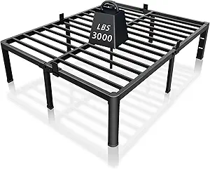 ROIL 14 inch King Size Bed Frame Metal Platform No Box Spring Needed with Headboard Hole Round Corner Legs Mattress Stoppers Retainers 3500LBS Heavy Duty Steel Slats Noise-Free
