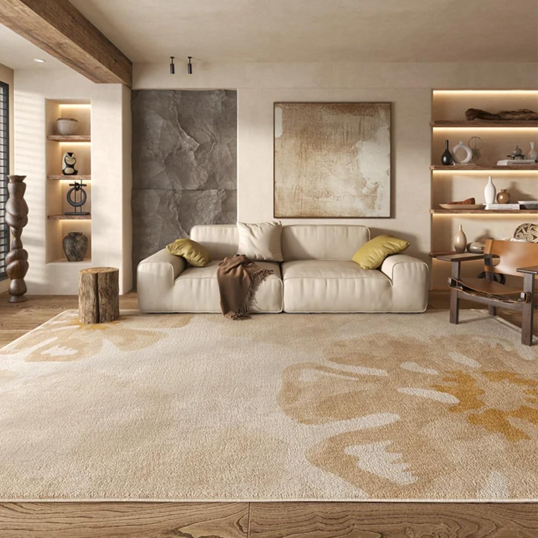 Tapis de salon en peluche couleur caramel 80x160 épais pour décoration chambre