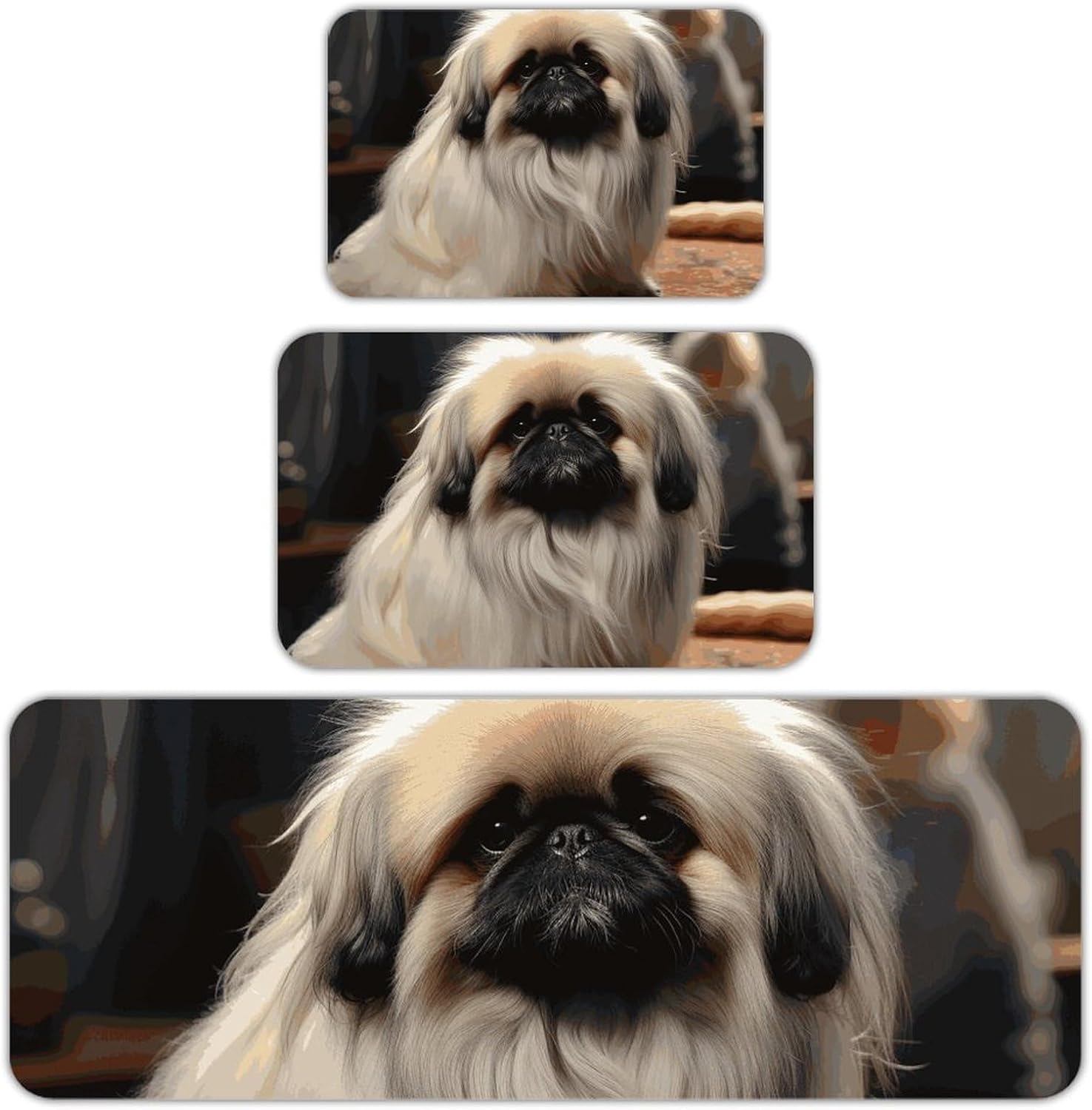 Pekingese Dog Kitchen Mats for Floor 3 Pcs Kitchen Rugs