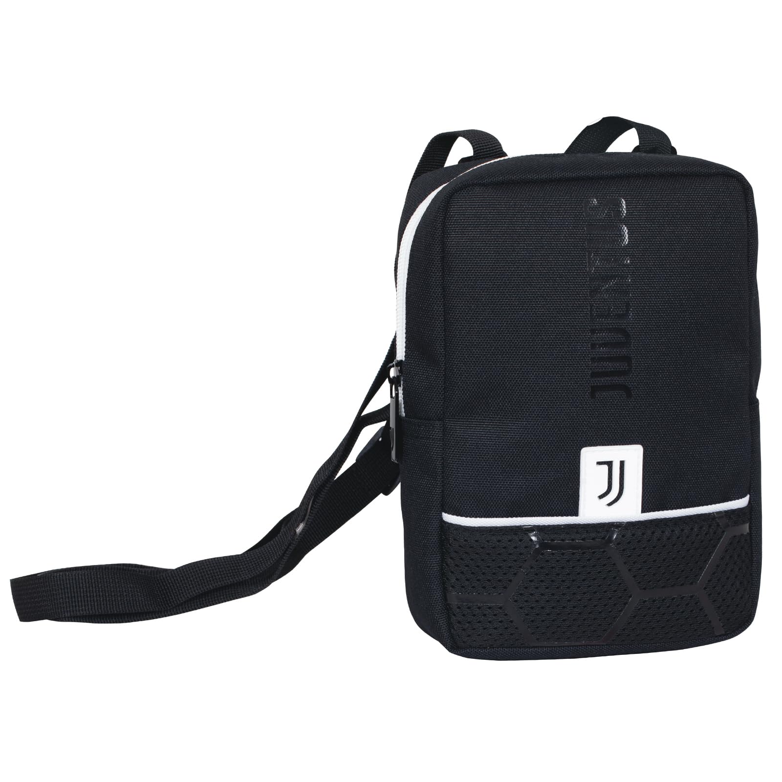 Seven Juventus Sacoche avec bandoulière réglable, noir, poche arrière avec fermeture éclair, sac de loisirs, garçon et fille