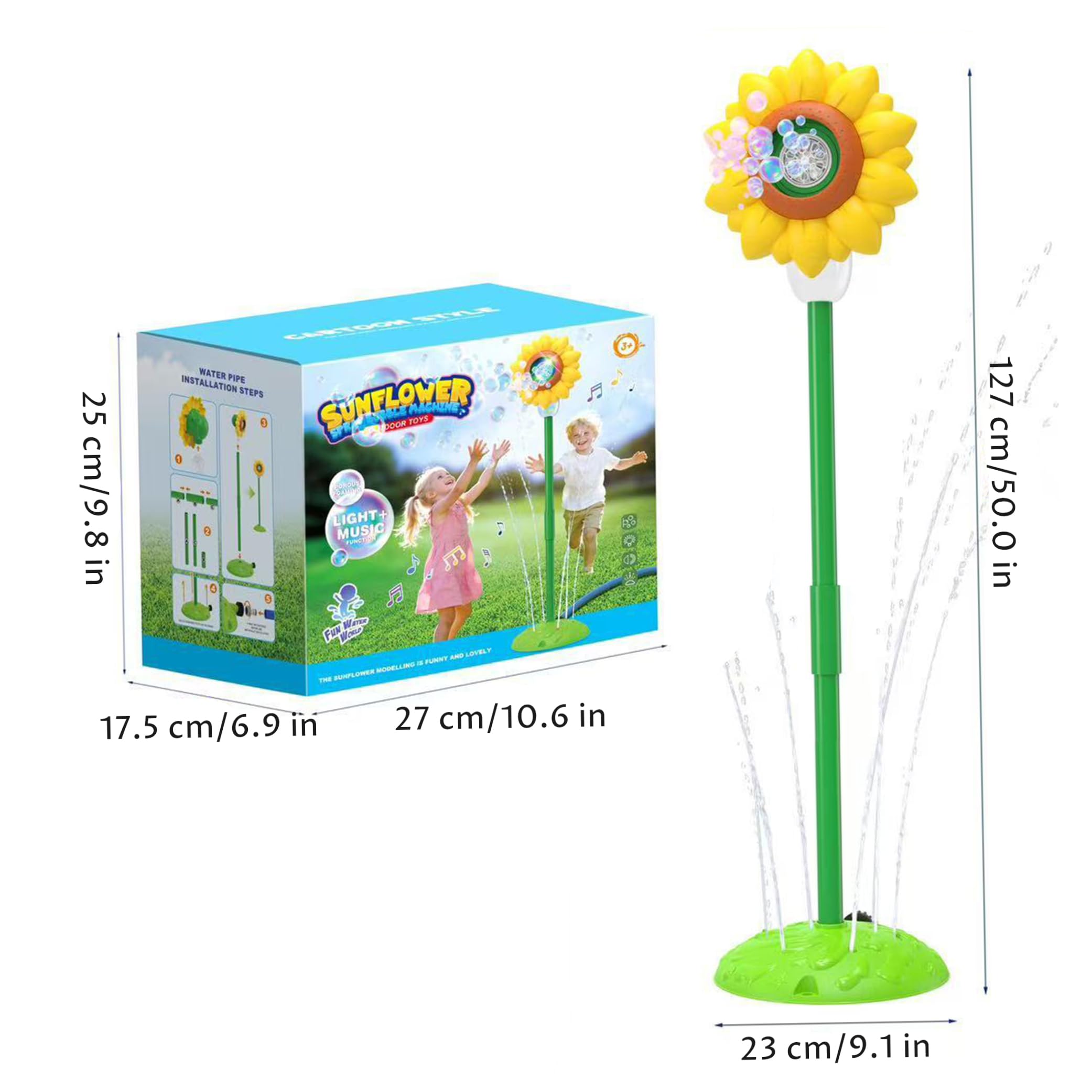 Automatische Seifenblasenmaschine Automatische Seifenblasenmaschine für Kinder, Sonnenblume Stehfackel mit Spray, Lichtern & Musik Gelb