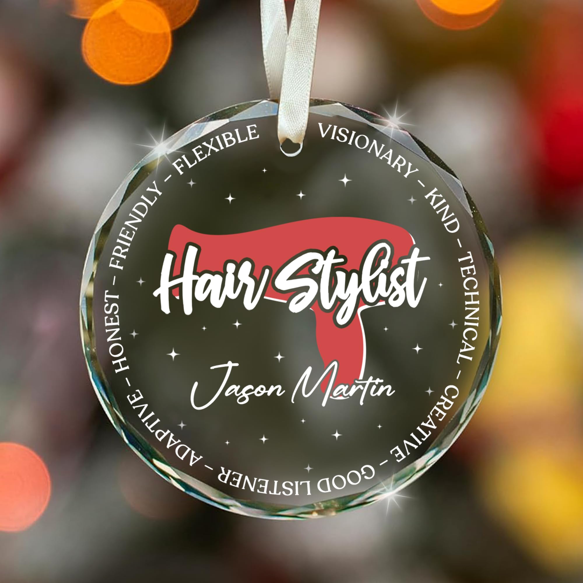 Fastpeace Personalized Glass Hair Stylist Christmas Ornament – Custom Tree Decoration – “Hair Stylist” with Attributes – Customizable with Name – Unique Salon Gift for Women — image 1