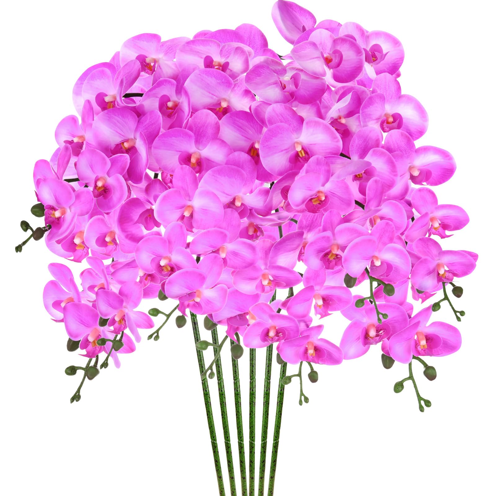M METERXITY 6er-Pack Künstliche Orchideenblumen 9 große Blüten 94 cm Lila | Phalaenopsis Seidensträuße, Fake Orchideen, Real Touch, für Zuhause/Hochzeit/Weihnachten/Party/Garten/Büro