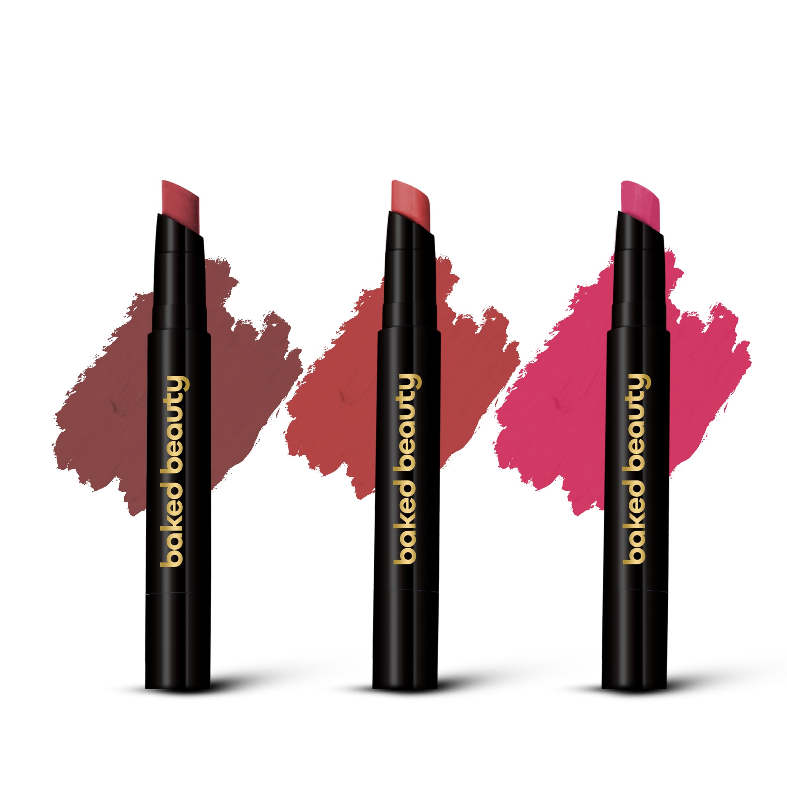 BAKED BEAUTY Super Matte Lip Cream Crayon Pack of 3 Lipstick for Women | Long-Lasting 8 Hours Stay Non Transfer Retractable | Smudge Proof & Waterproof Lipstick Enriched with Jojoba Oil & Vitamin E 7.5g Midnight Kiss