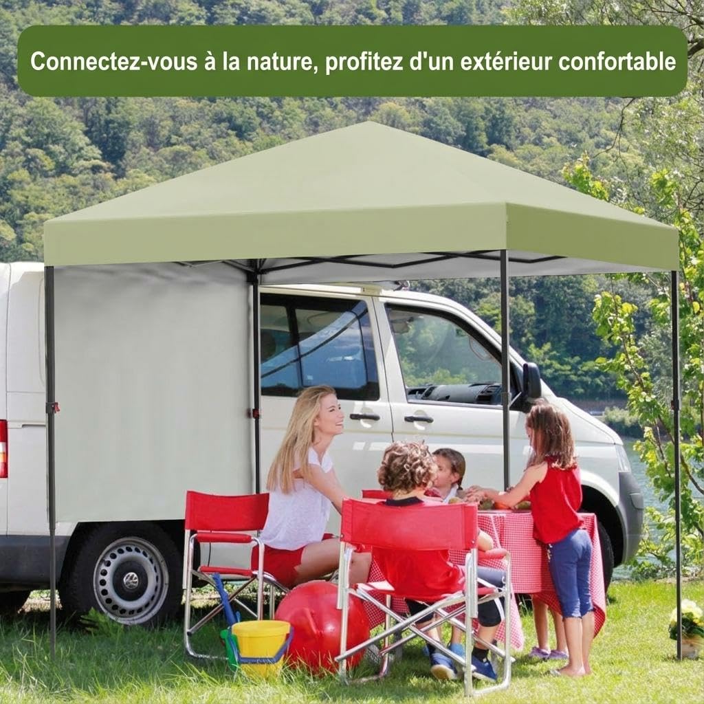 Tonnelle Pop-Up 2.2x2.2m Imperméable & Anti-UV avec Pare-Chaleur, Installation Facile + Panneau Latéral, Abri de Jardin Portable + Sac de Rangement, Couleur Vert Clair