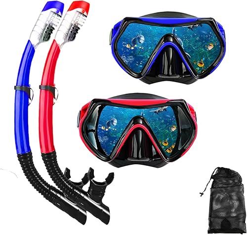 Juego de máscara de esnórquel para adultos y jóvenes, máscara de buceo y esnórquel seco completo es adecuado para esnórquel, buceo, natación