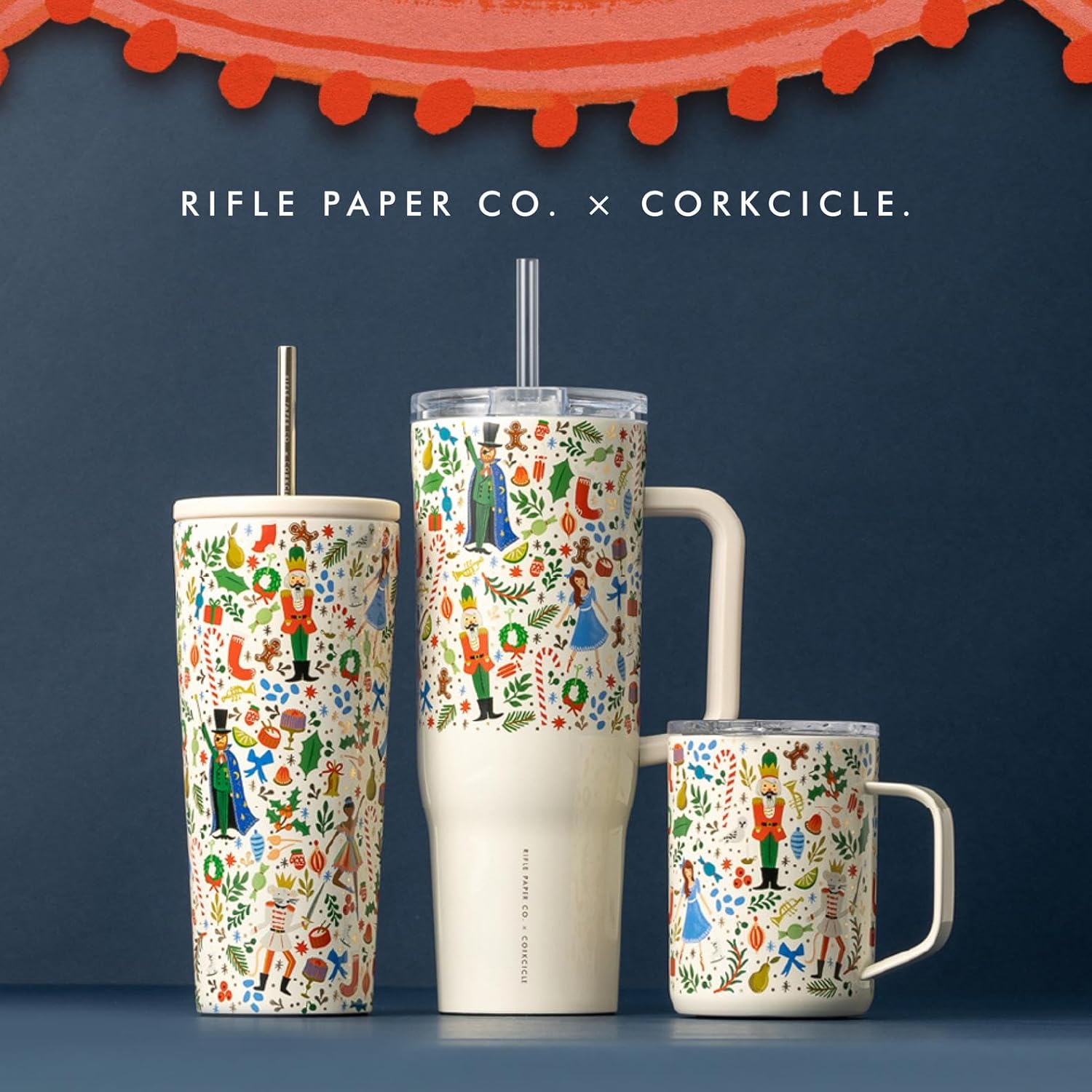Corkcicle x Rifle Paper Co. Cruiser Insulated Tumbler with Handle & Straw - Keeps Drinks Cold 20 Hours - BPA-Free - Gift for Mom - Great for Mother's Day or Christmas - 40 oz - Nutcracker Ballet - Image 8