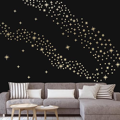 Miniatura 4 de Calcomanías de pared vintage con estrellas doradas, 5 hojas, 210 unidades, calcomanías con estrellas y puntos, calcomanías de arte de pared para