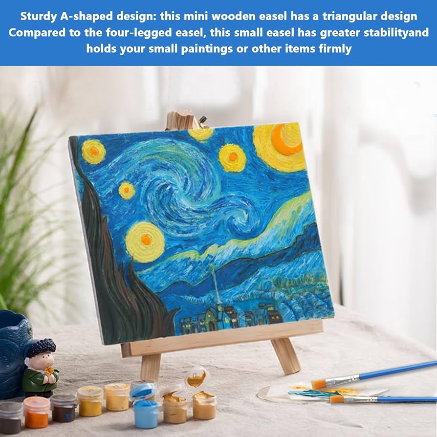 GNIEMCKIN Mini Canvases With Easels Set - 30 Pack 4x4 Inch Canvas & Wood Easels For Painting, Crafts, Weddings - View #6