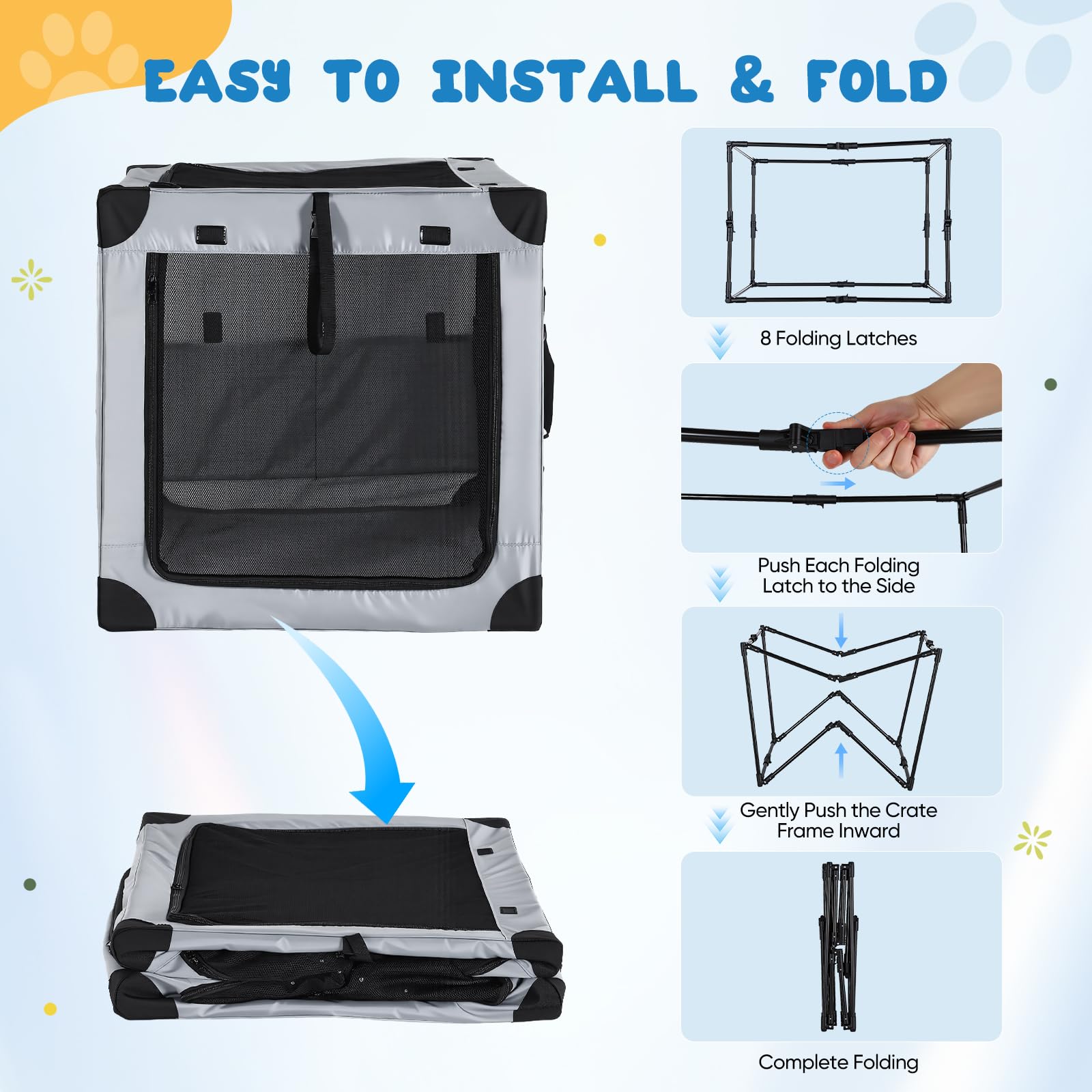 Transportín para Perros Plegable, 81.5 x 59 x 59 cm, para Perros Medianos | Capacidad Hasta 30kg, Ventanas de Malla, Tejido Resistente al Agua, Incluye Almohadilla Suave, Ideal para Viaje, Coche y Casa