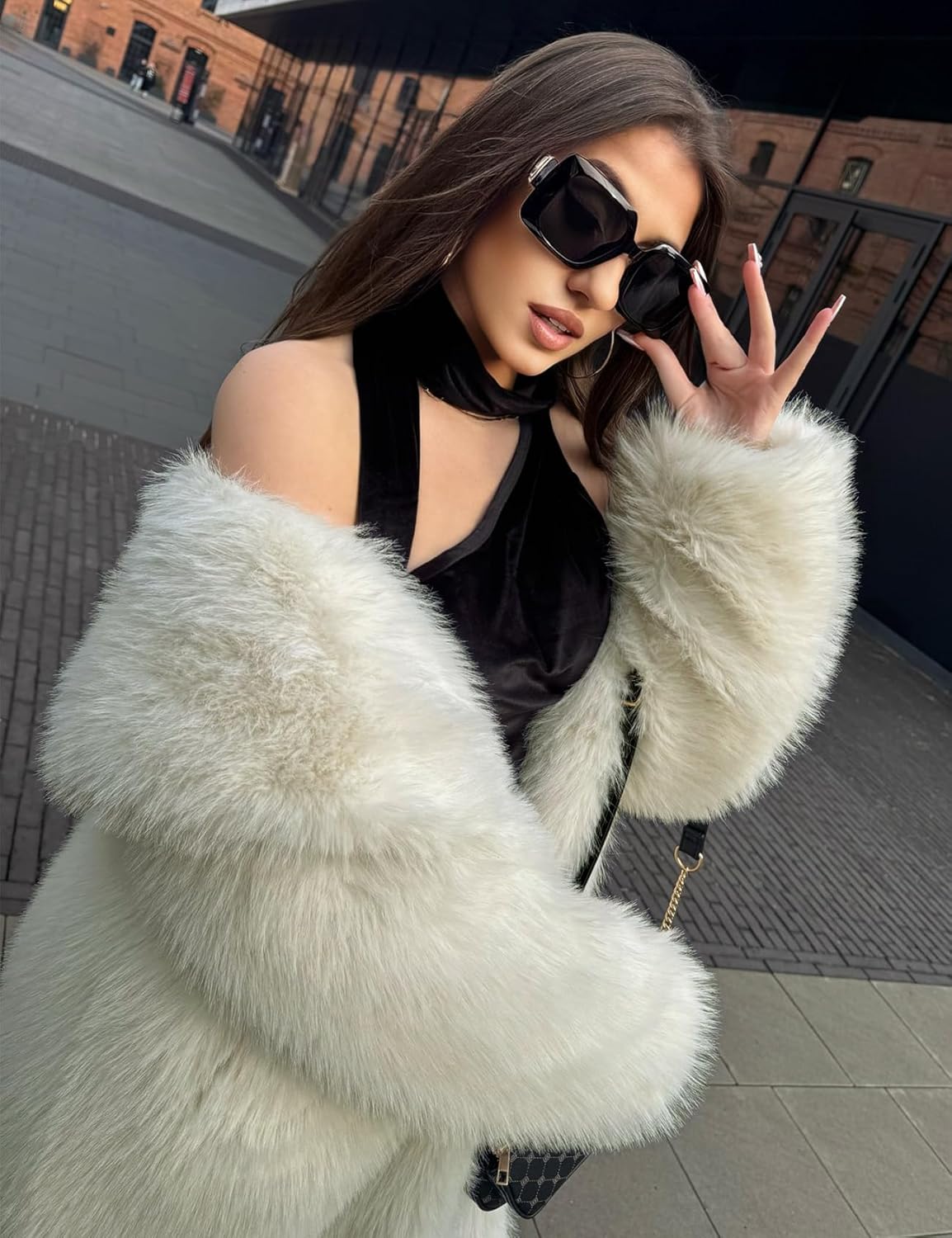COZYPOIN Womens Long Faux Fur Coat Long Sleeve Lapel Furry Fur Jackets Winter Warm Fluffy Outerwear Shaggy Overcoat - Image 2