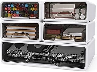 5er Set Schreibtisch Schubladenbox, Stapelbar Büro Schubladen Organizer, Aufbewahrungsbox mit Schublade, A4, A5 Format Drawer, Schreibtisch Organizer für Büro, Schule, Schreibwaren