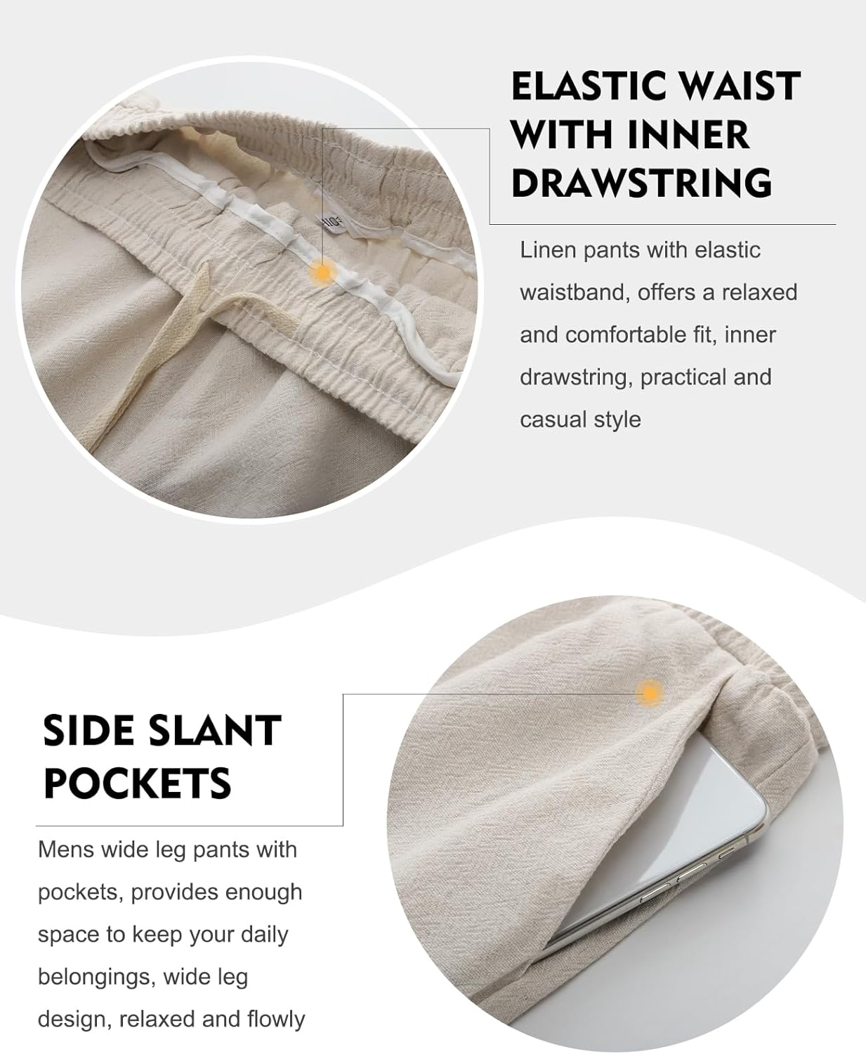 Flygo Men's Wide Leg Casual Linen Pants - Image 6