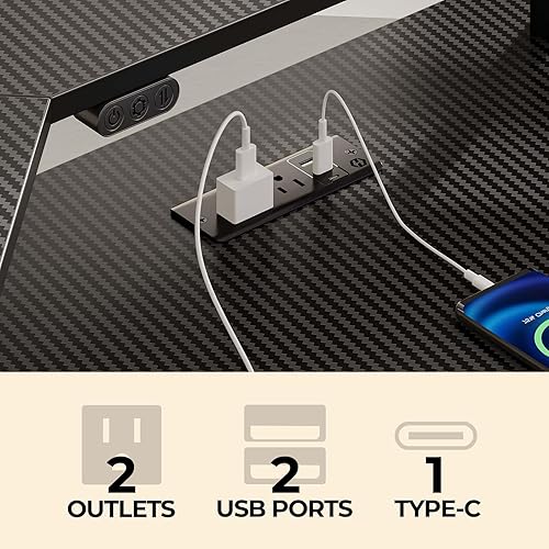 Miniatura 6 de Rolanstar Escritorio para juegos en forma de L con luces LED y tomas de corriente, escritorio de computadora de 53 pulgadas con soporte completo